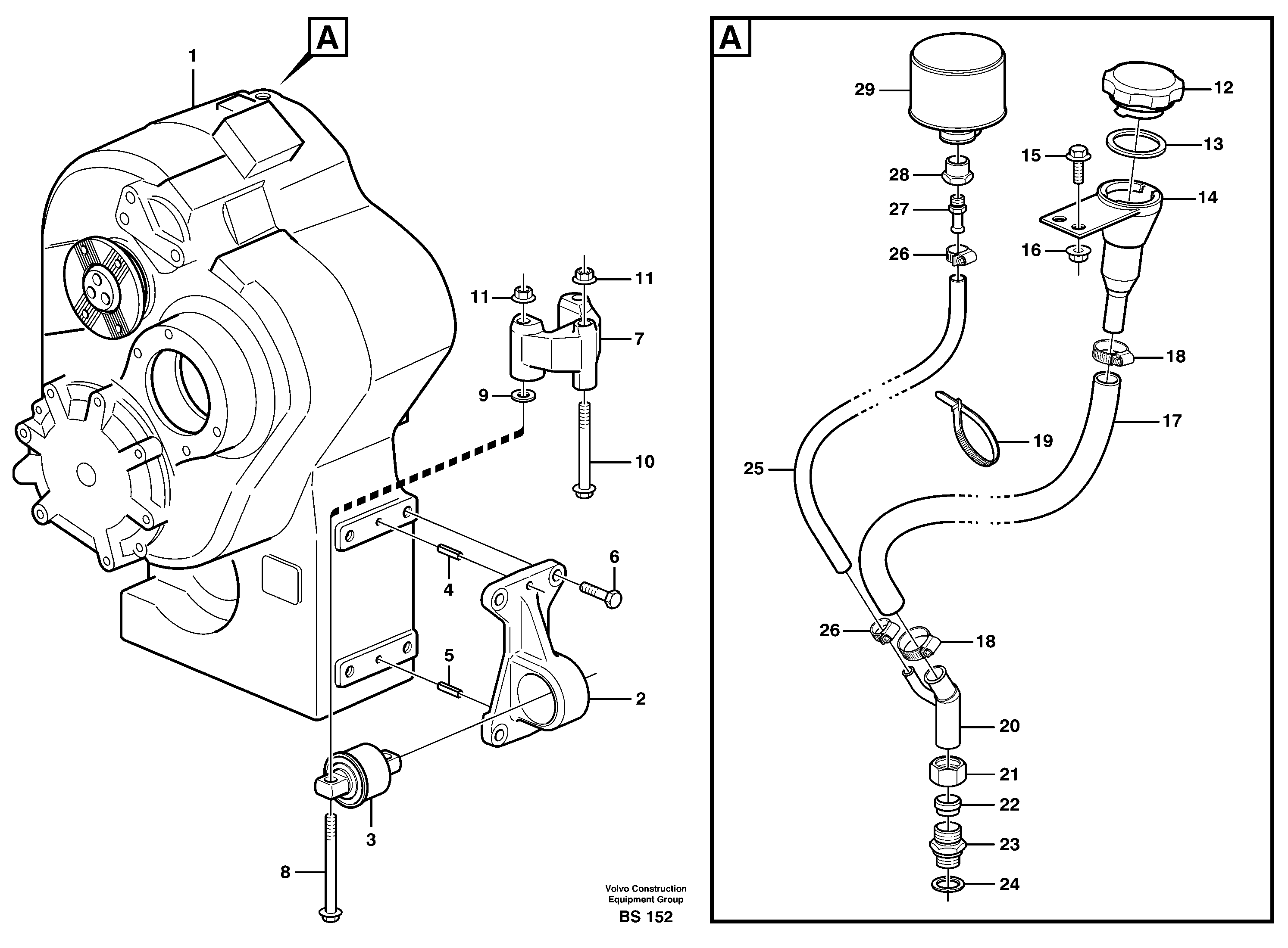 Схема запчастей Volvo A35D - 34850 Drop box with fitting parts 