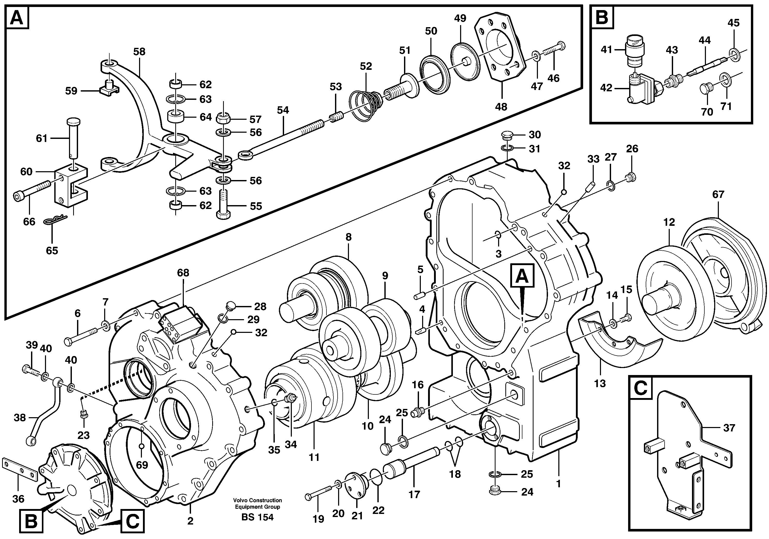 Схема запчастей Volvo A35D - 61754 Transfer gear box 