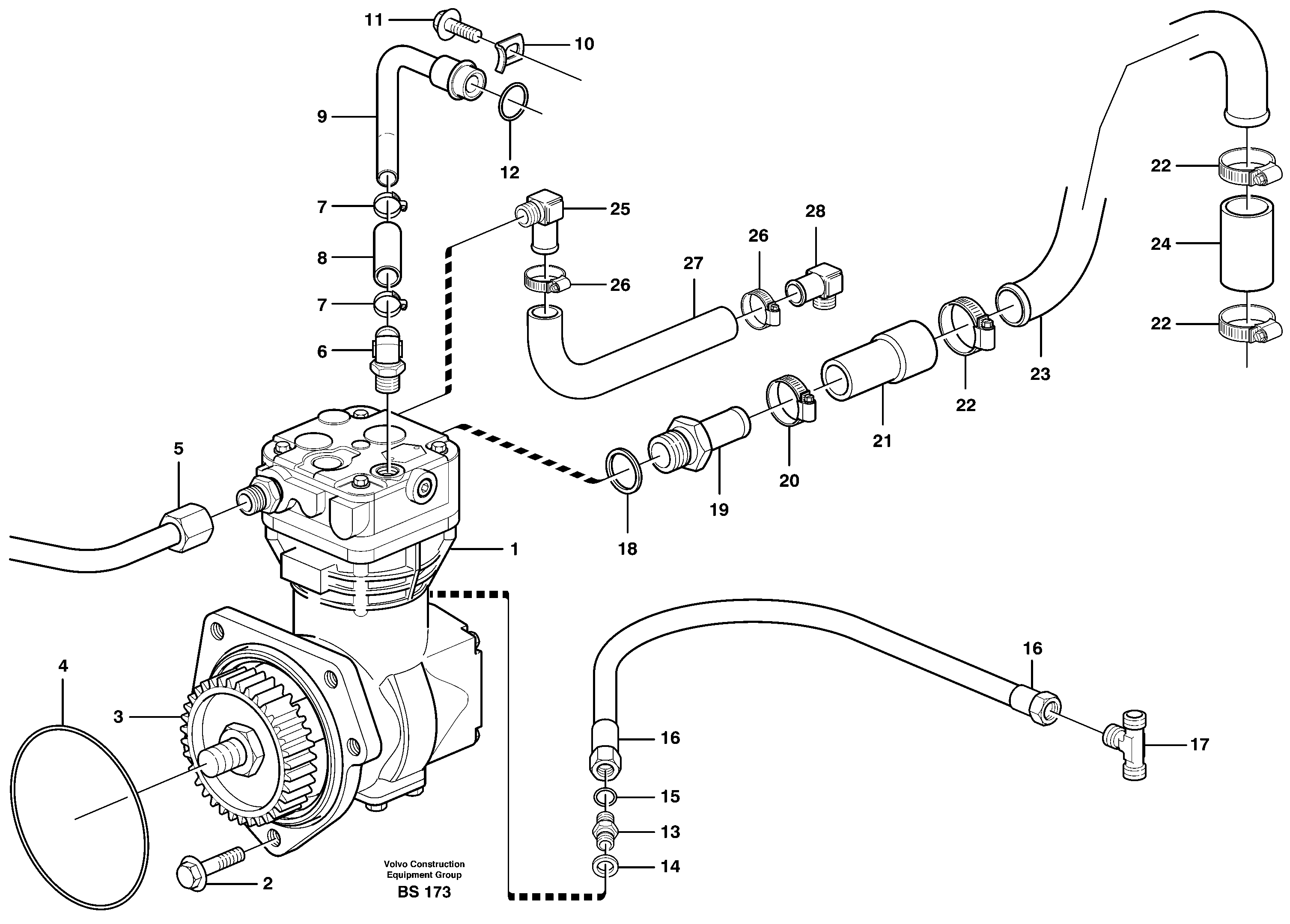 Схема запчастей Volvo A35D - 104097 Air-compressor with fitting parts 