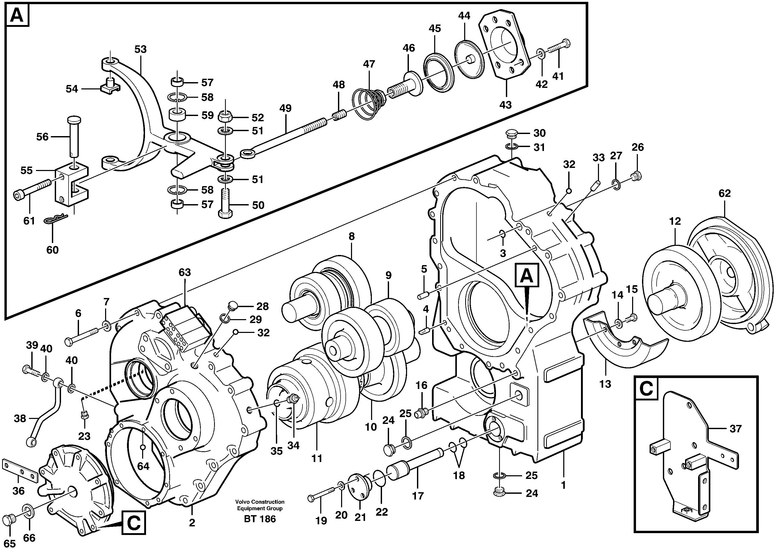 Схема запчастей Volvo A40D - 4009 Transfer gear box 