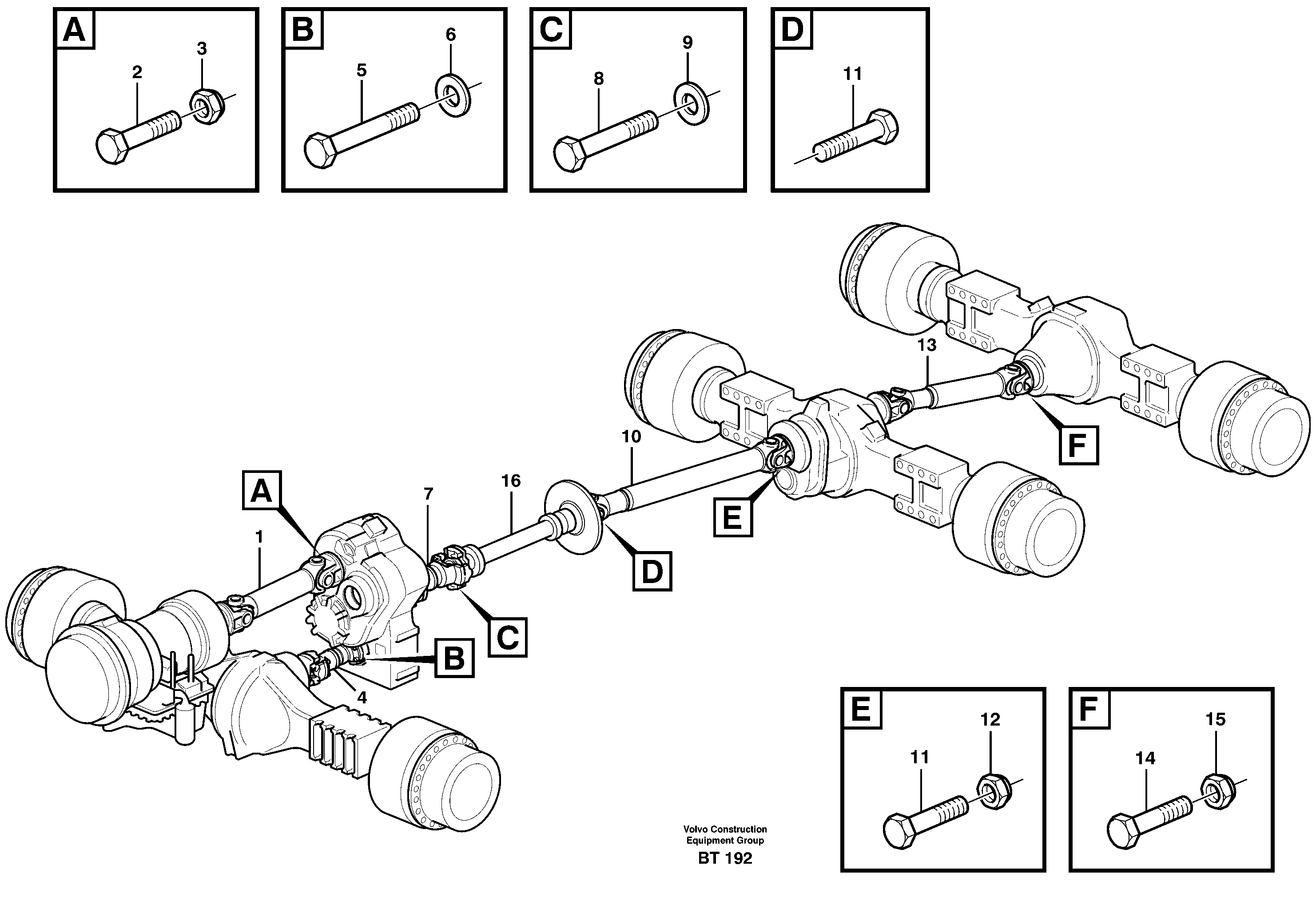 Схема запчастей Volvo A40D - 23255 Propeller shafts with fitting parts 