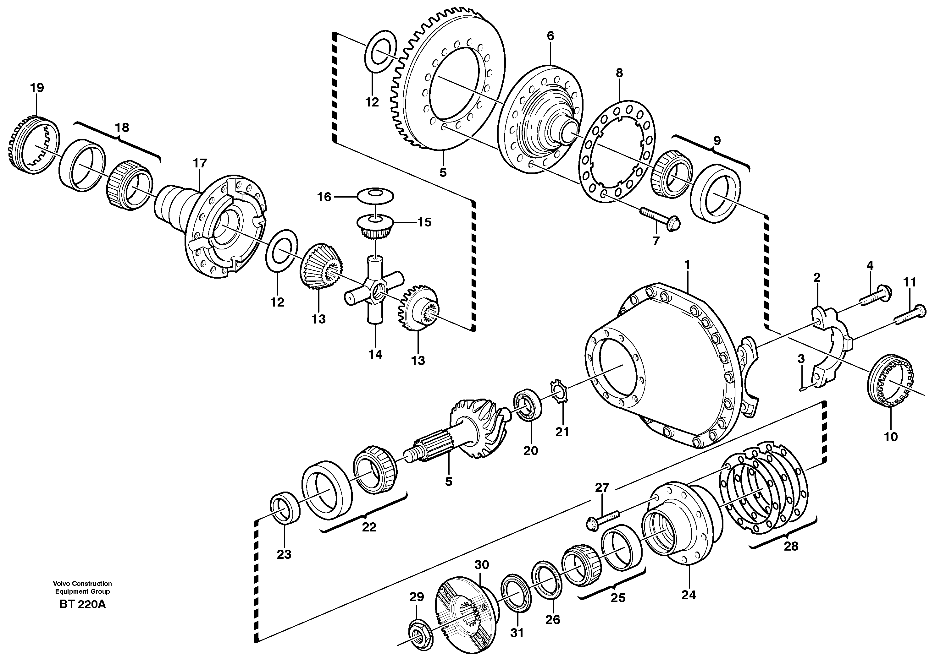 Схема запчастей Volvo A40D - 4028 Главная передача 