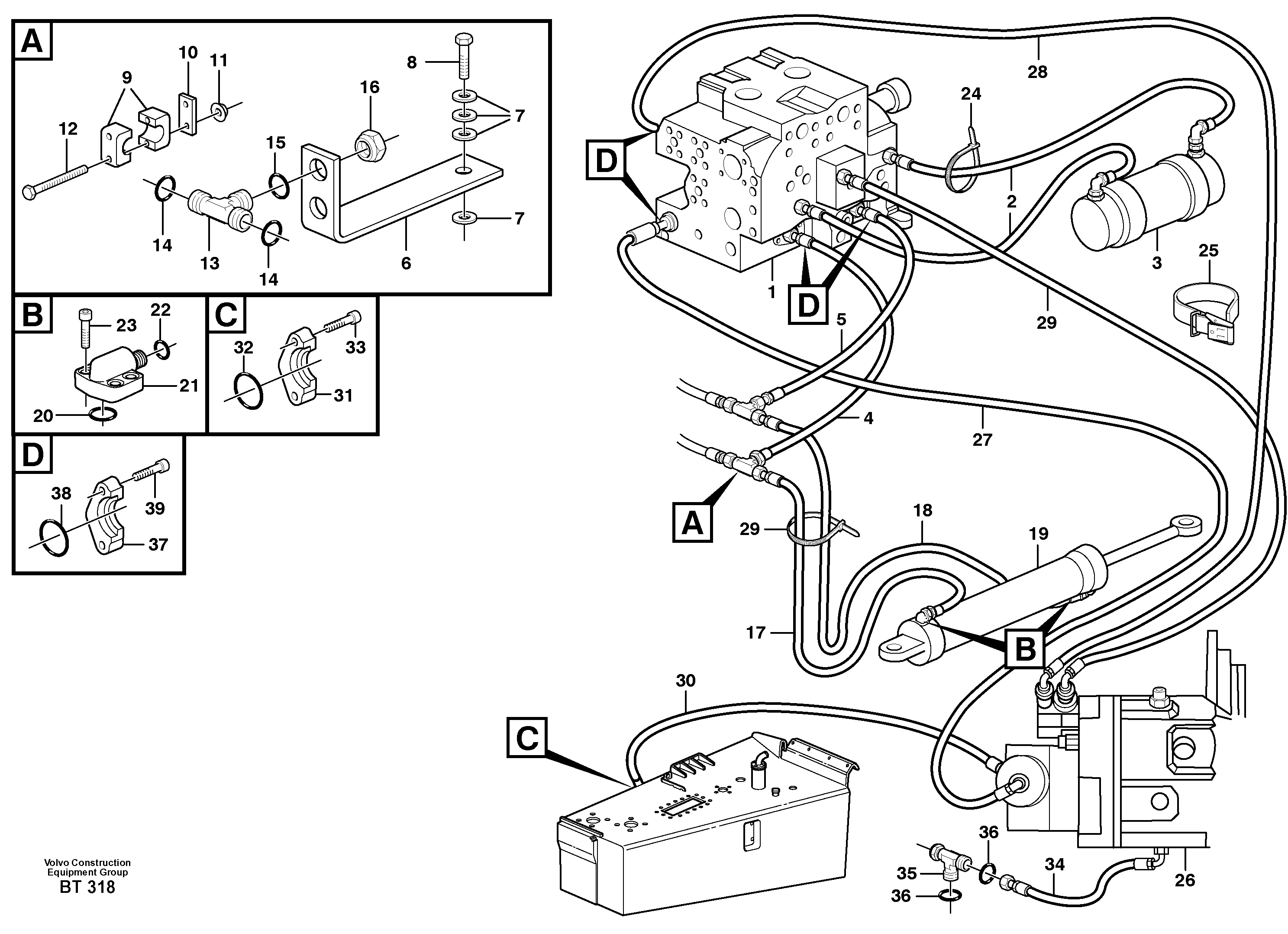 Схема запчастей Volvo A40D - 91883 Steering system, pipes and hoses 