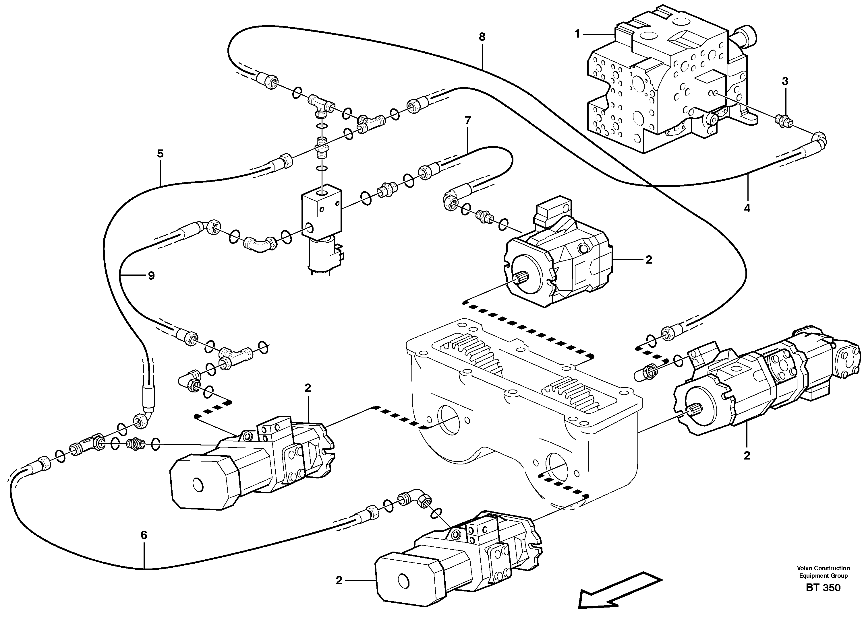 Схема запчастей Volvo A40D - 22189 Hydraulic system, motor unit 