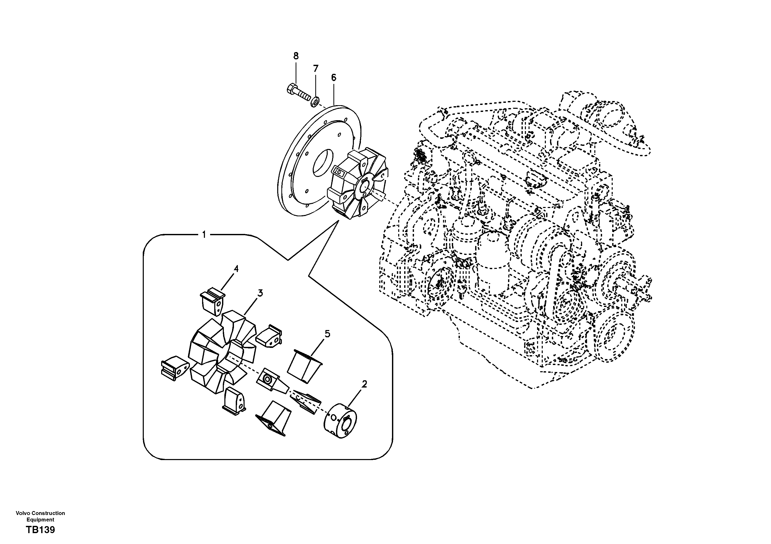 Схема запчастей Volvo EC135B SER NO 20001- - 9080 Pump gearbox with assembling parts 