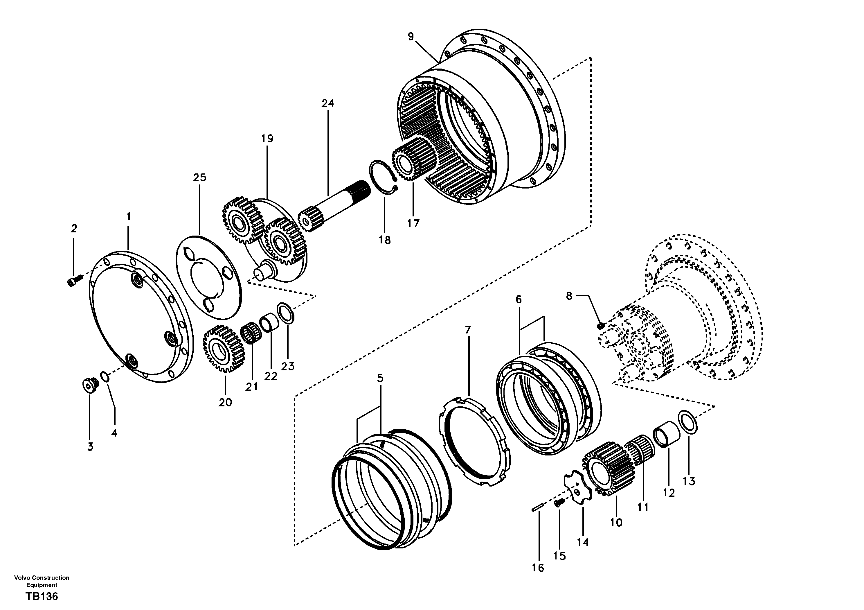 Схема запчастей Volvo EC135B SER NO 20001- - 95770 Travel gearbox 