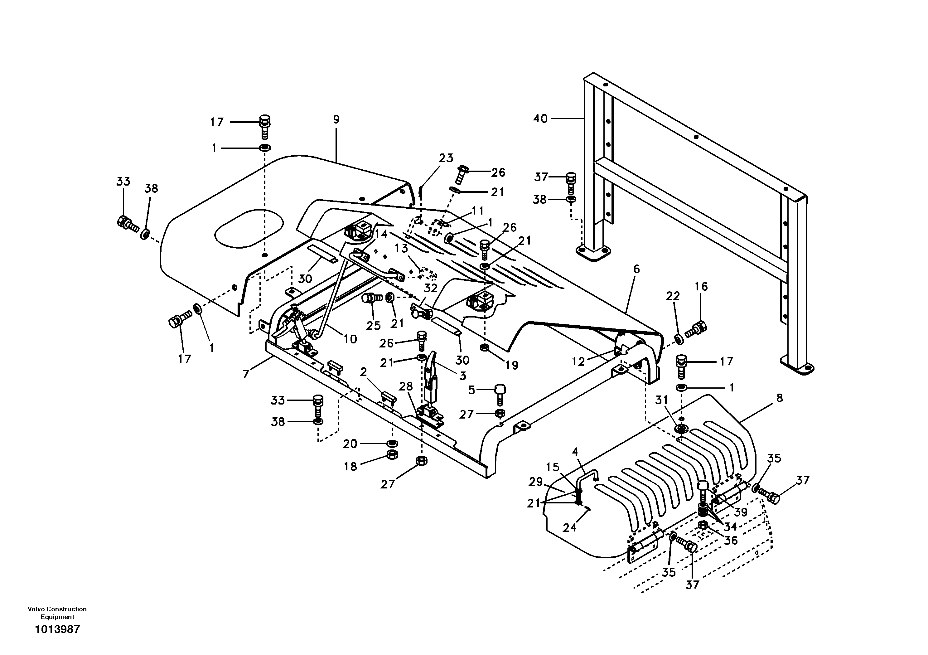 Схема запчастей Volvo EC135B SER NO 20001- - 6331 Cowl frame, cover and hood 