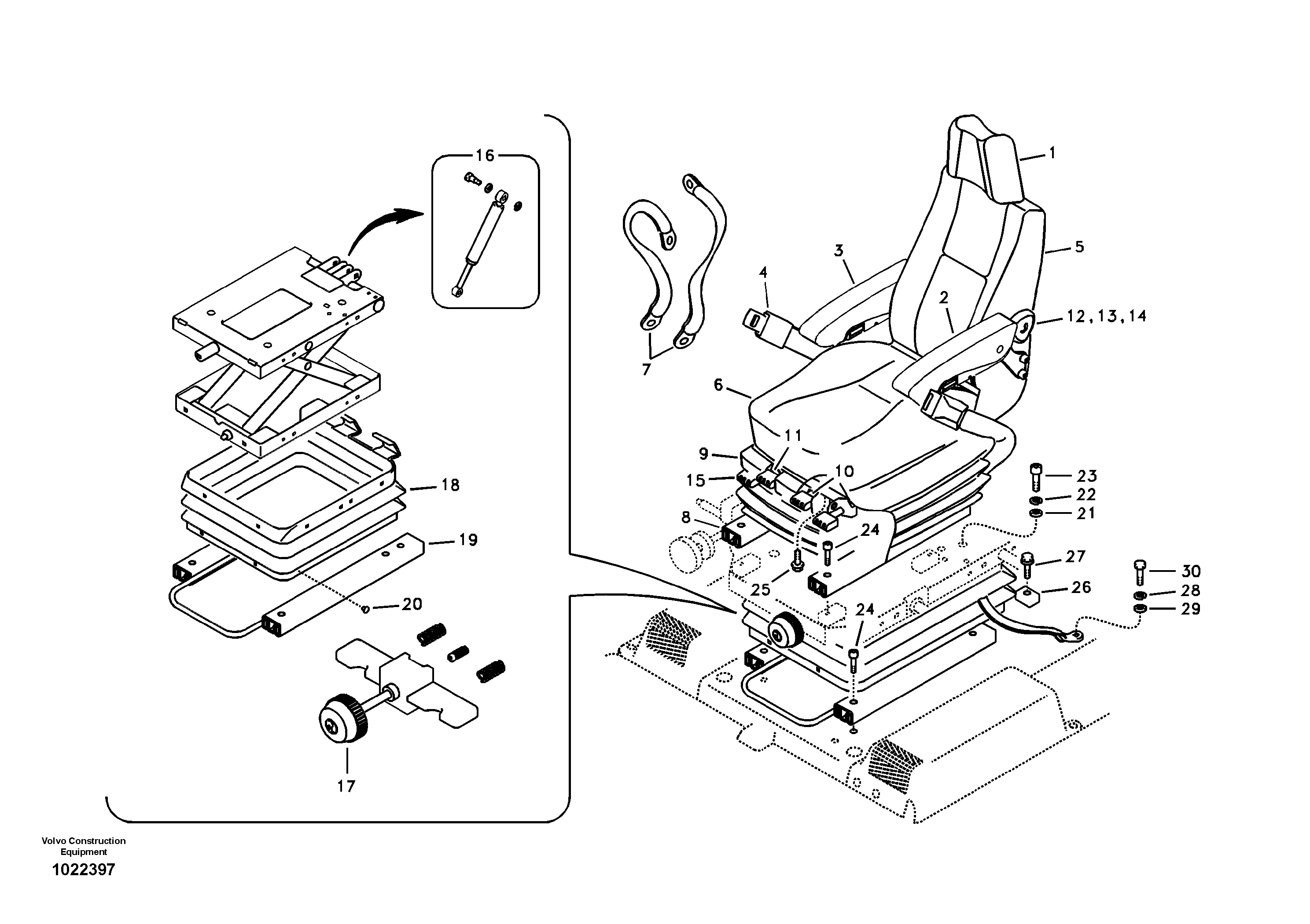 Схема запчастей Volvo EC135B SER NO 20001- - 19045 Operator seat with fitting parts 