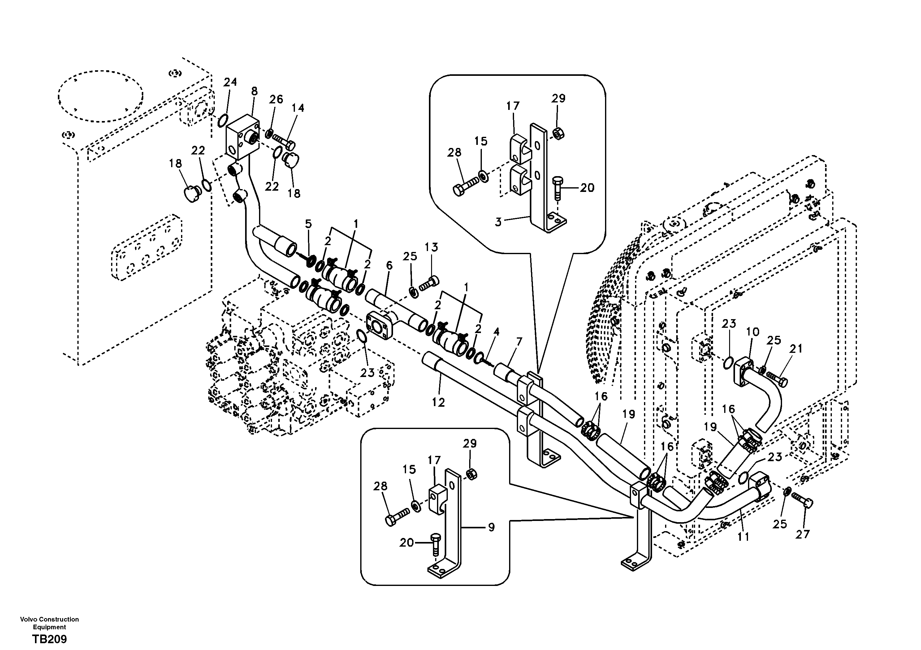 Схема запчастей Volvo EC135B SER NO 20001- - 7875 Hydraulic system, hydraulic tank to hydraulic oil cooler 