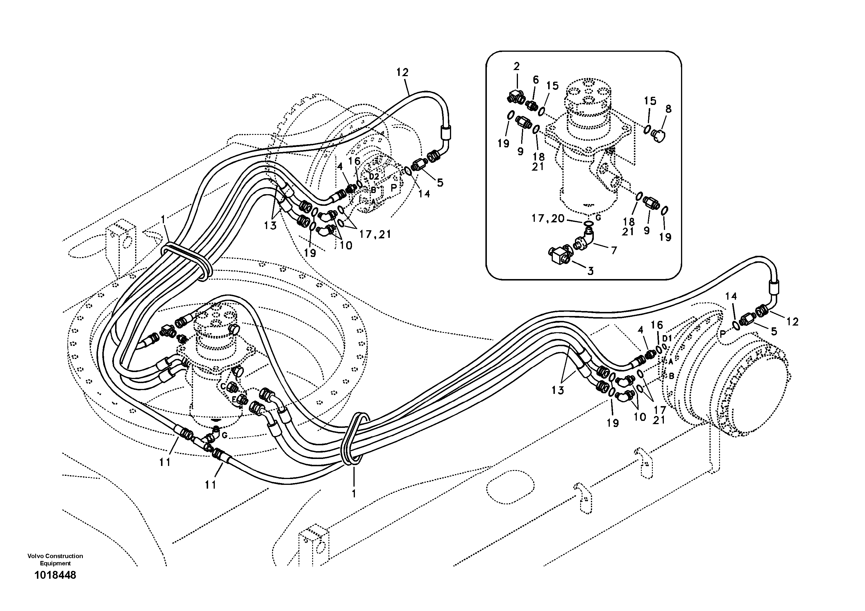 Схема запчастей Volvo EC135B SER NO 20001- - 80236 Turning joint line, turning joint to travel motor 