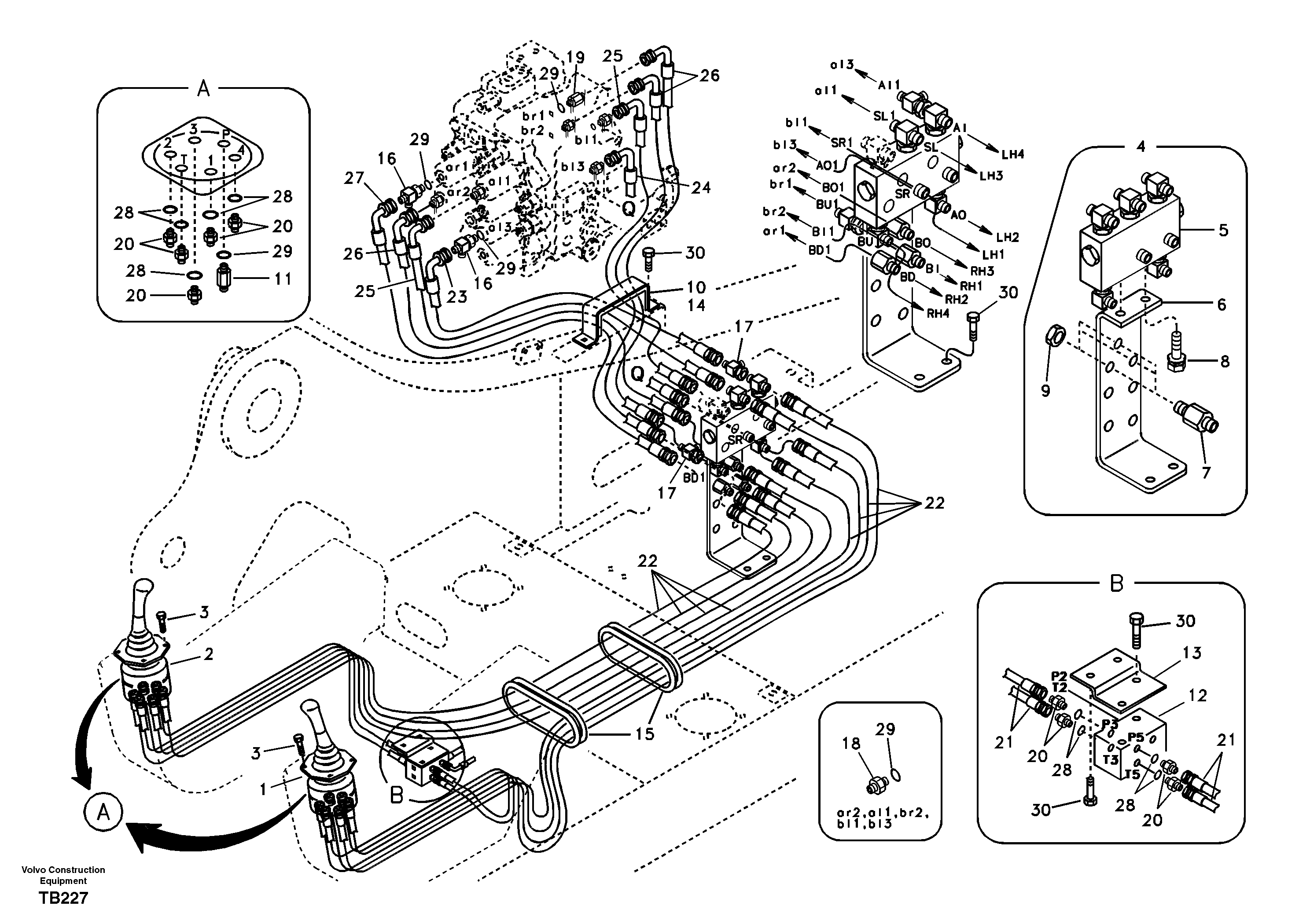 Схема запчастей Volvo EC135B SER NO 20001- - 46348 Servo system, control valve to remote control valve 