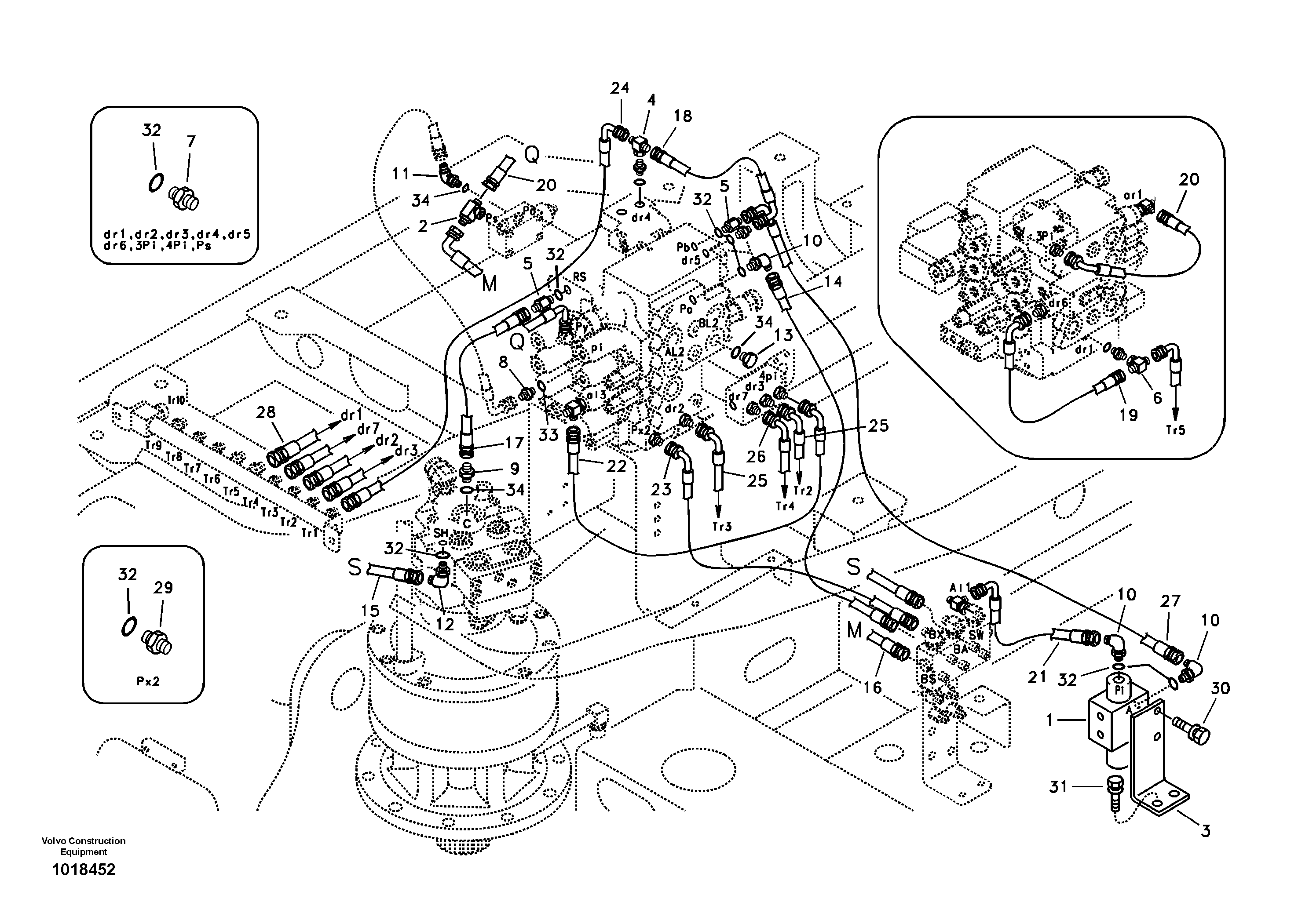 Схема запчастей Volvo EC135B SER NO 20001- - 7954 Servo system, control valve piping 