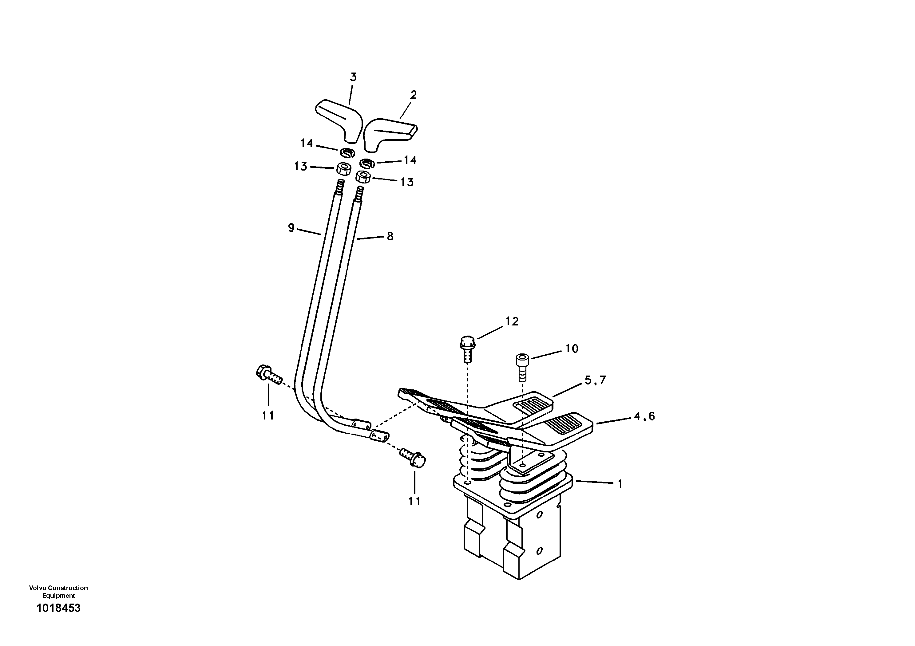 Схема запчастей Volvo EC135B SER NO 20001- - 7959 Remote control valve pedal with fitting parts 