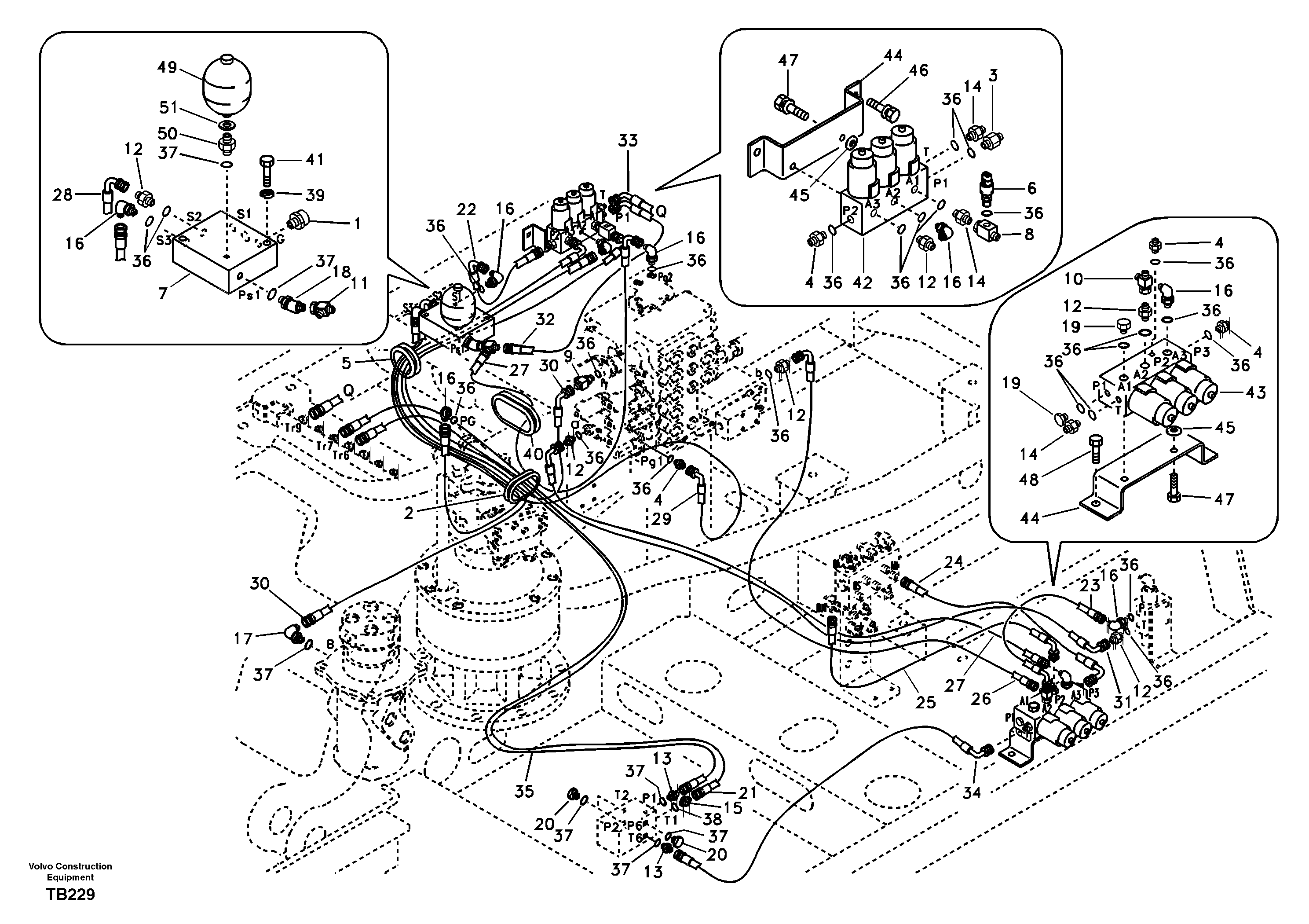 Схема запчастей Volvo EC135B SER NO 20001- - 96466 Servo system, control valve to solenoid valve 