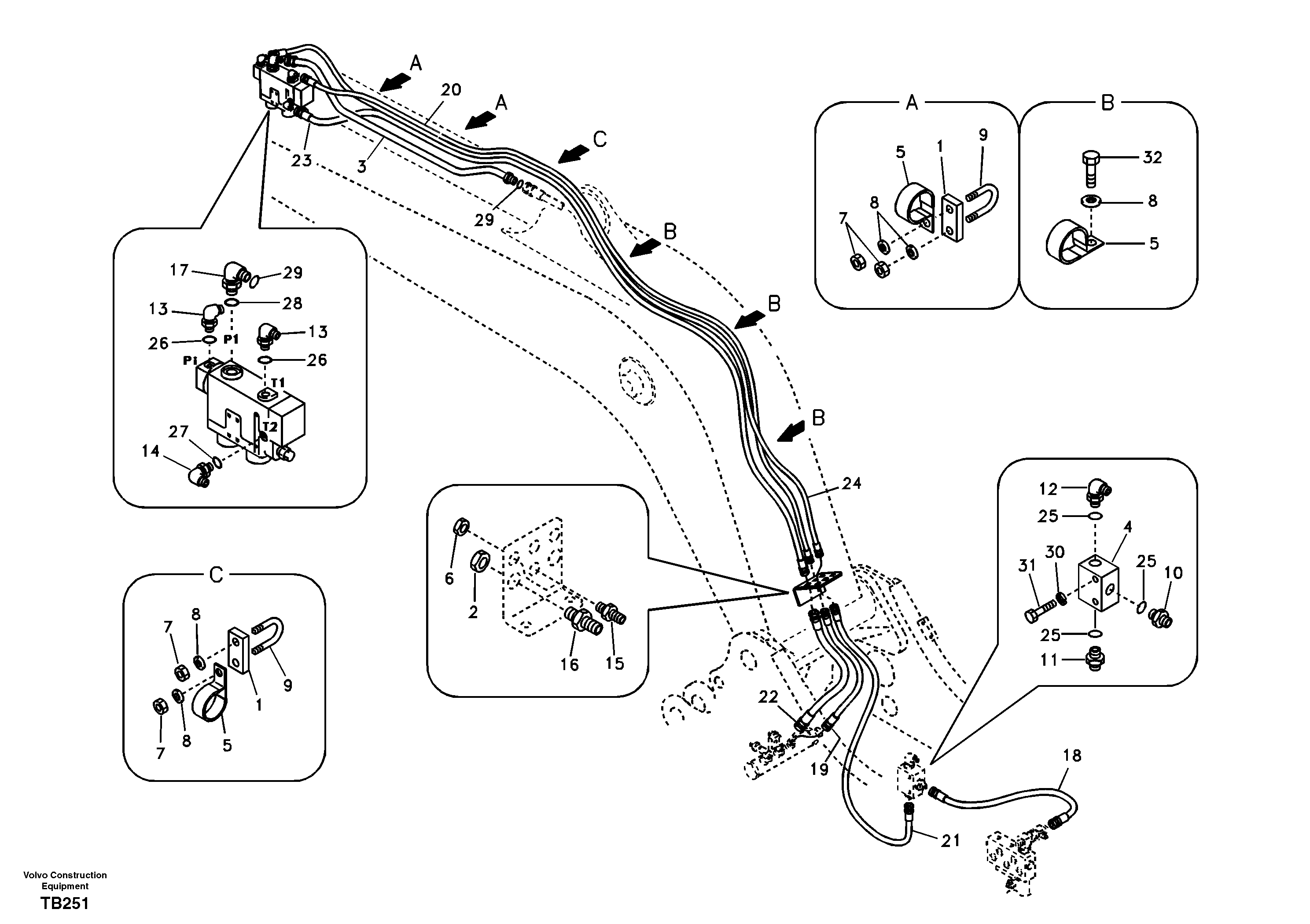 Схема запчастей Volvo EC135B SER NO 20001- - 37422 Working hydraulic, dipper arm rupture 