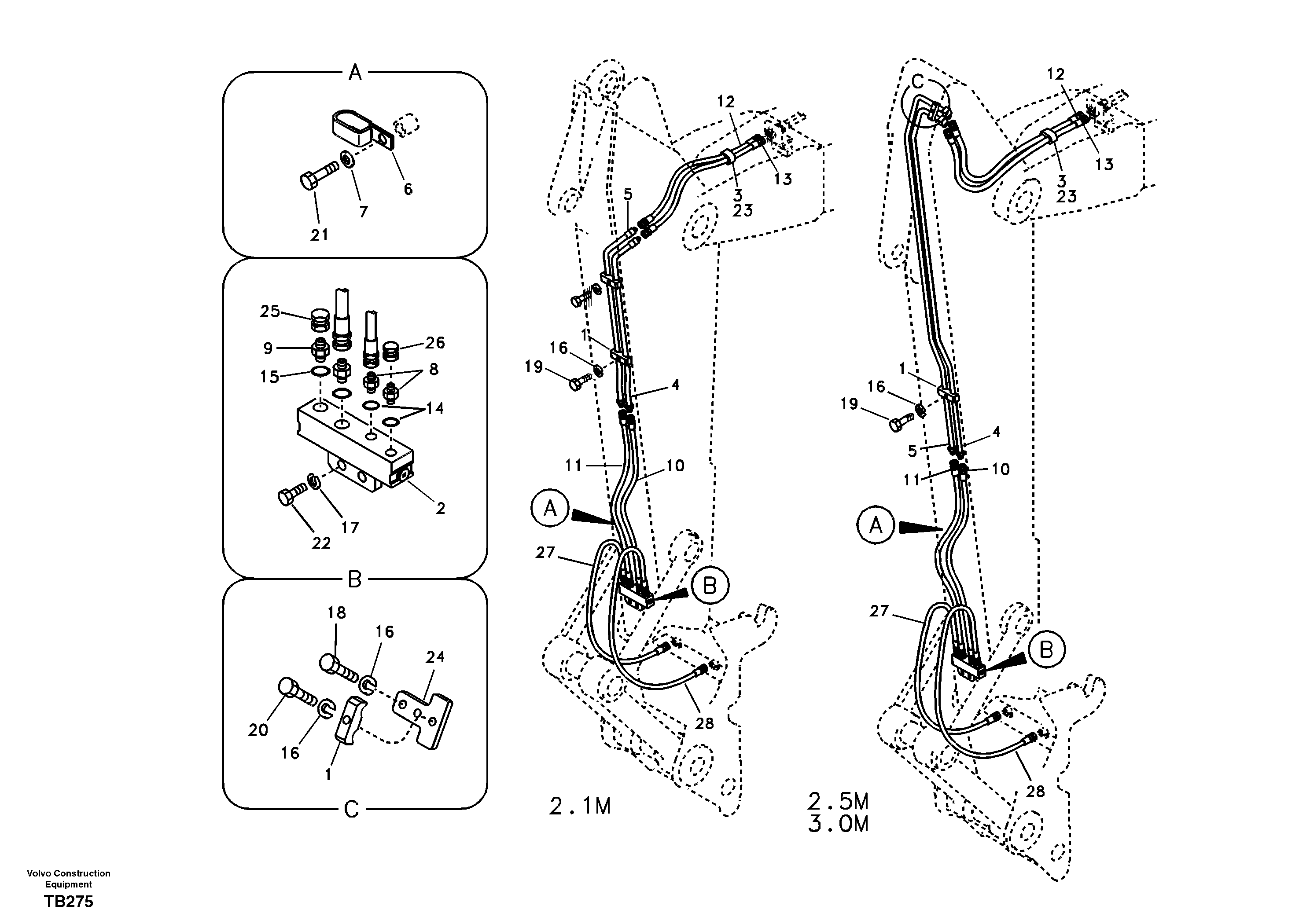 Схема запчастей Volvo EC135B SER NO 20001- - 77008 Working hydraulic, quick fit on dipper arm 