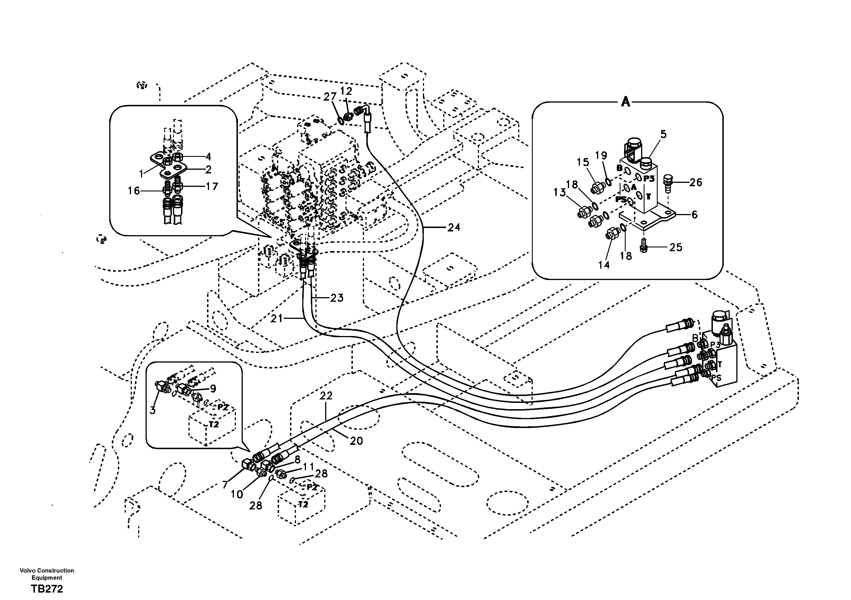 Схема запчастей Volvo EC135B SER NO 20001- - 7971 Working hydraulic, quick fit on upper frame 