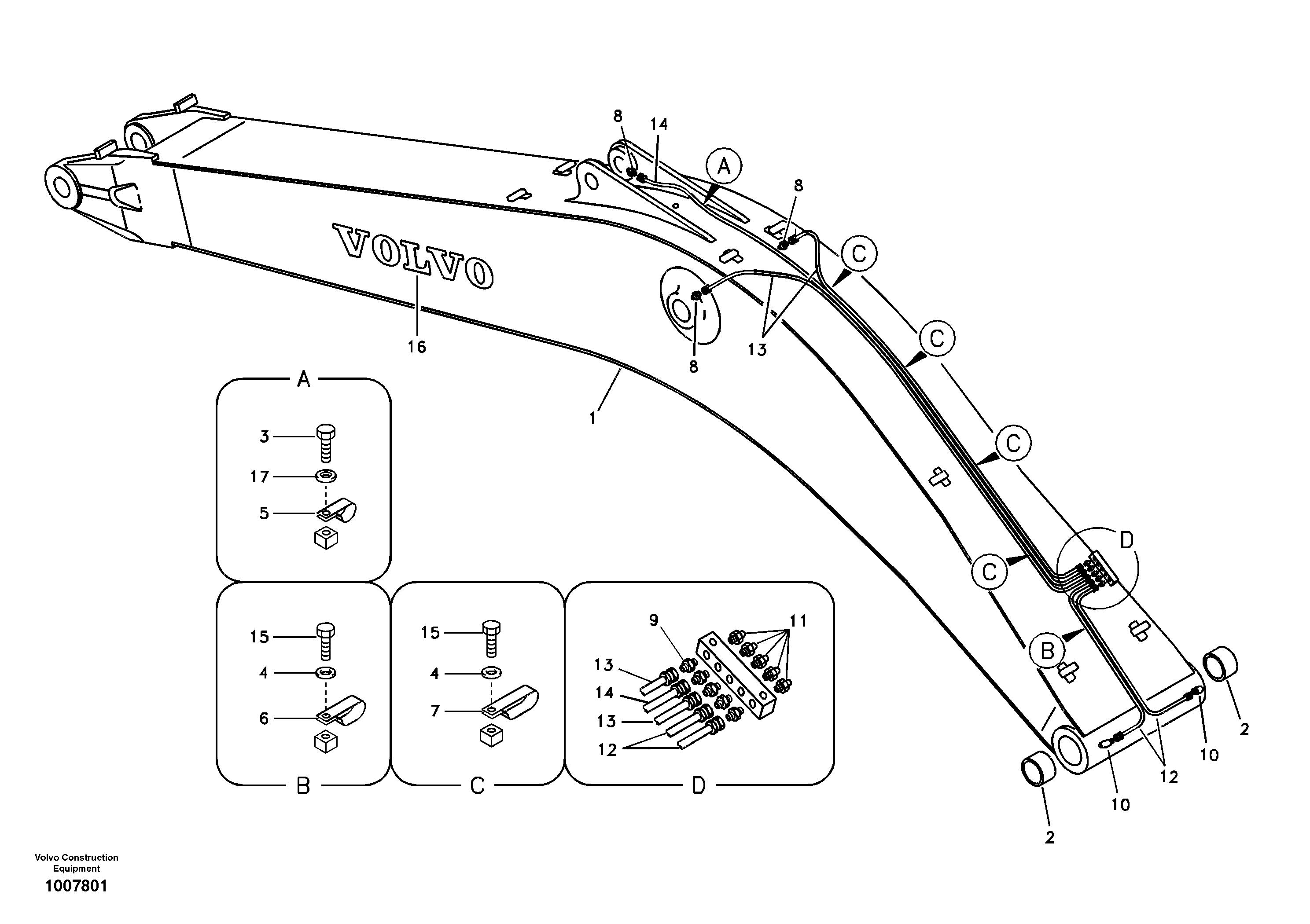 Схема запчастей Volvo EC135B SER NO 20001- - 60951 Boom and grease piping 