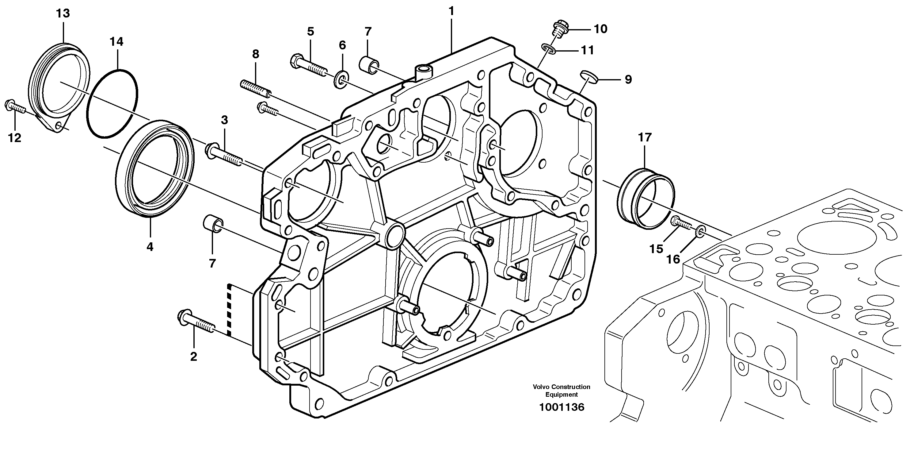 Схема запчастей Volvo EC135B SER NO 20001- - 103405 Timing gear casing and gears 