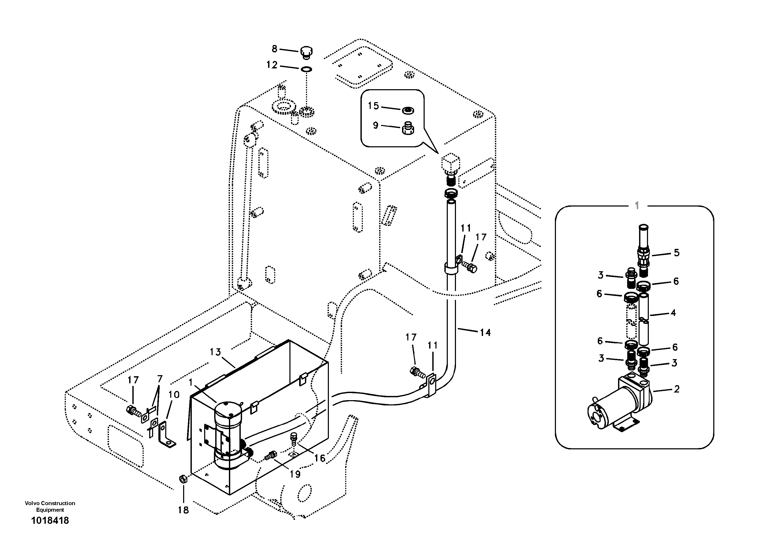 Схема запчастей Volvo EC135B SER NO 20001- - 6228 Fuel filling pump with assembling details 