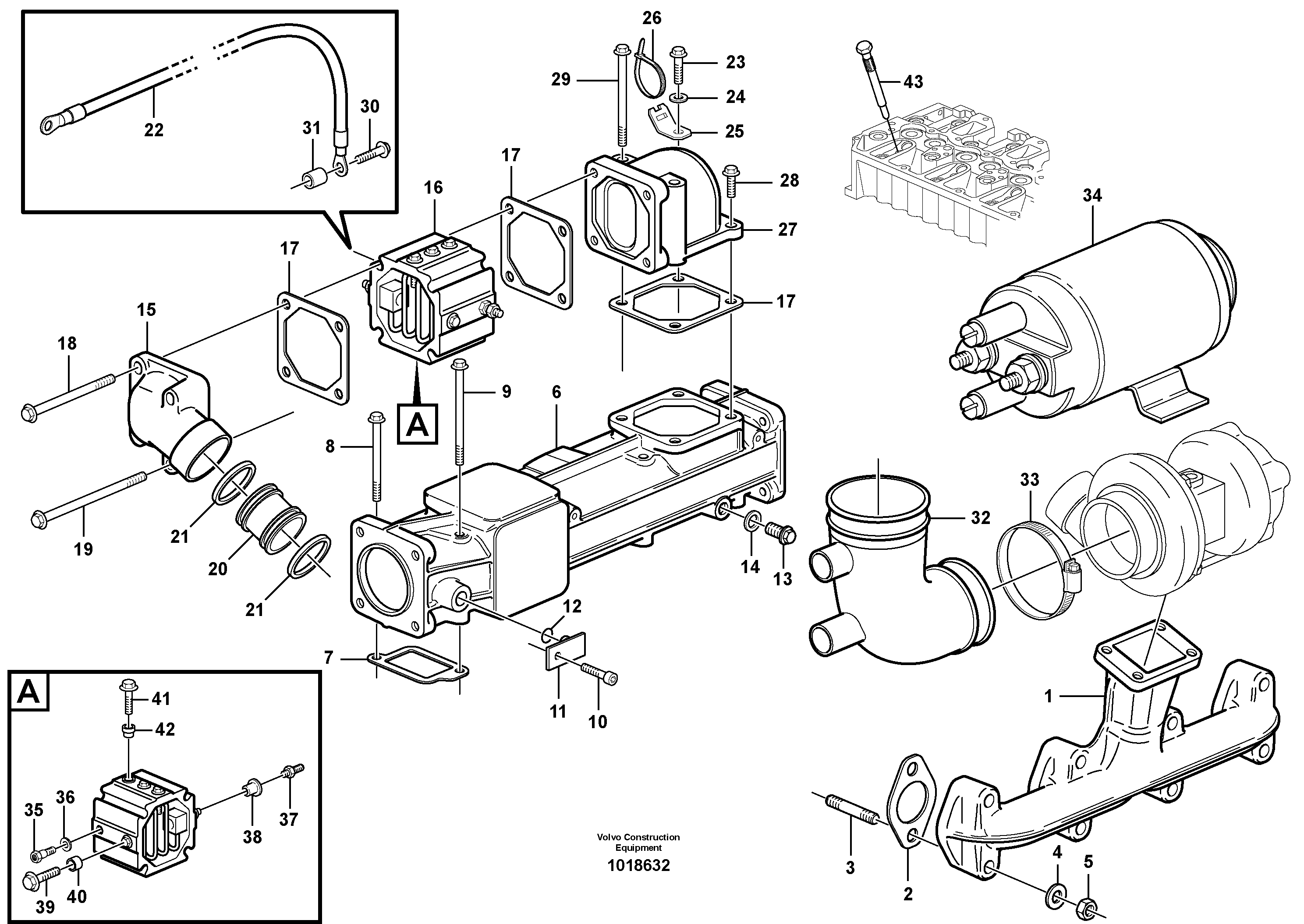 Схема запчастей Volvo EC135B SER NO 20001- - 85636 Inlet manifold and exhaust manifold 