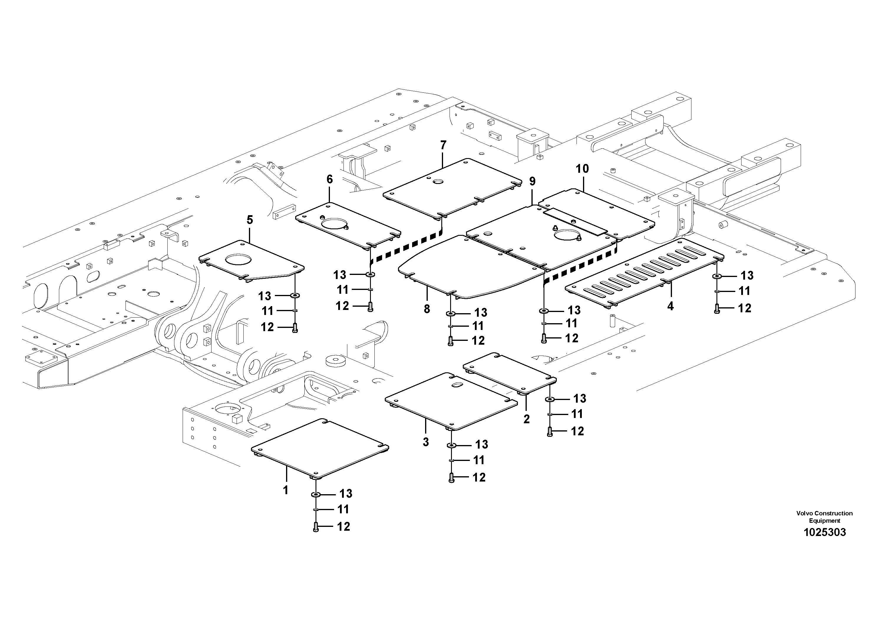 Схема запчастей Volvo FC2421C - 72676 Hatches under engine, hydr.pumps, cooler, m.valve and fuel tank 