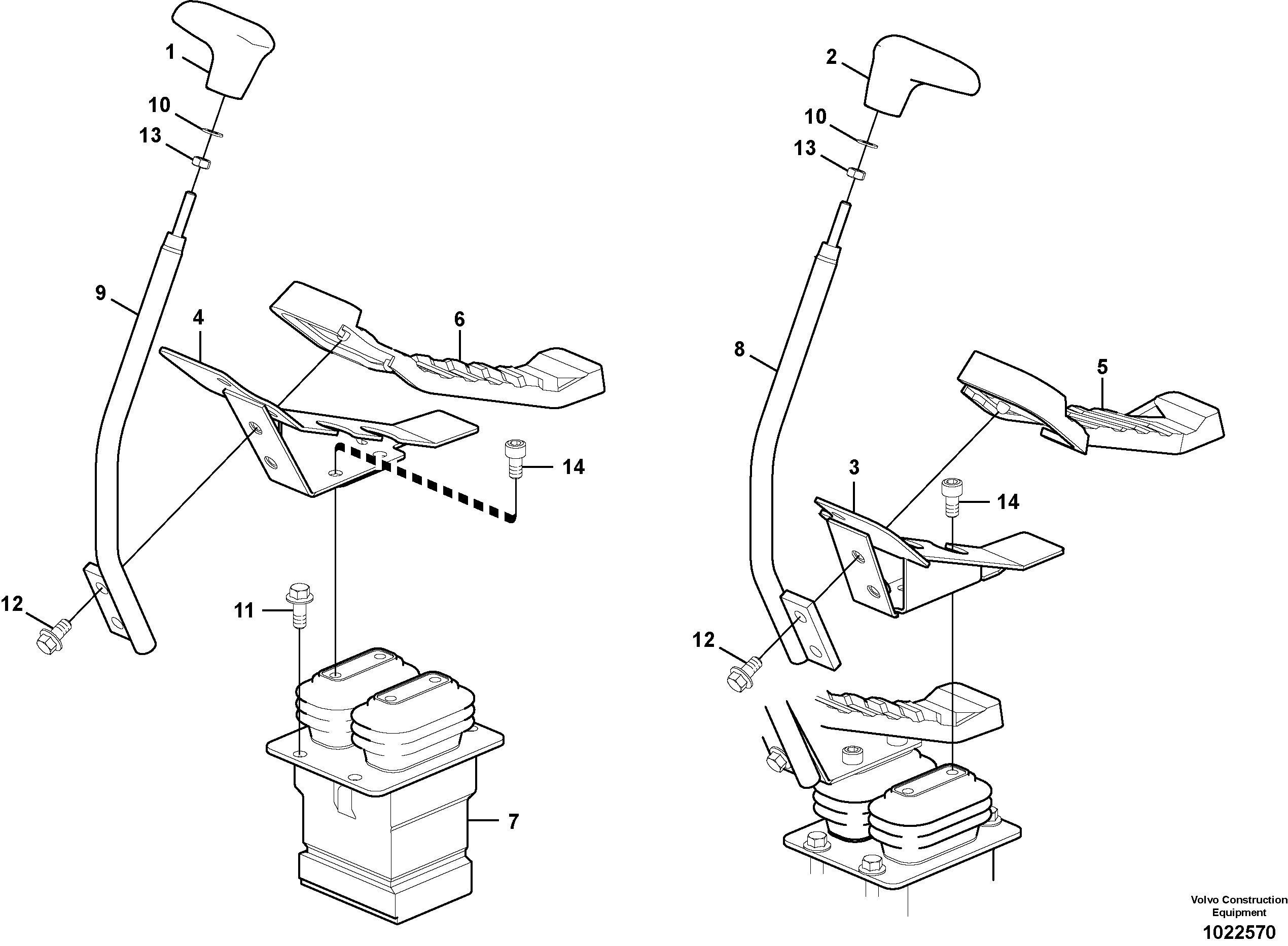 Схема запчастей Volvo FC2421C - 102680 Remote control valve pedal with fitting parts 