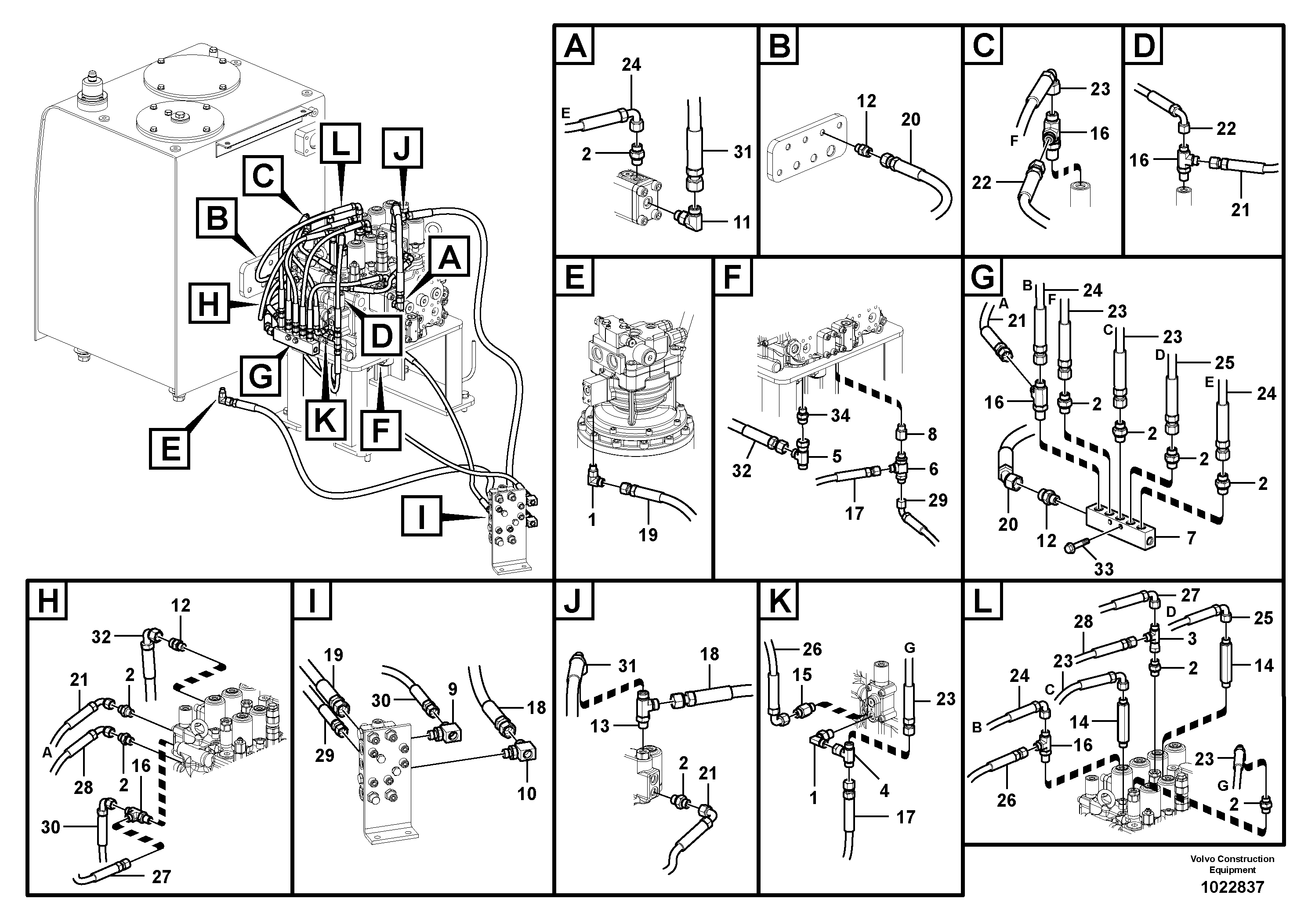 Схема запчастей Volvo FC2421C - 105611 Servo system, control valve piping 