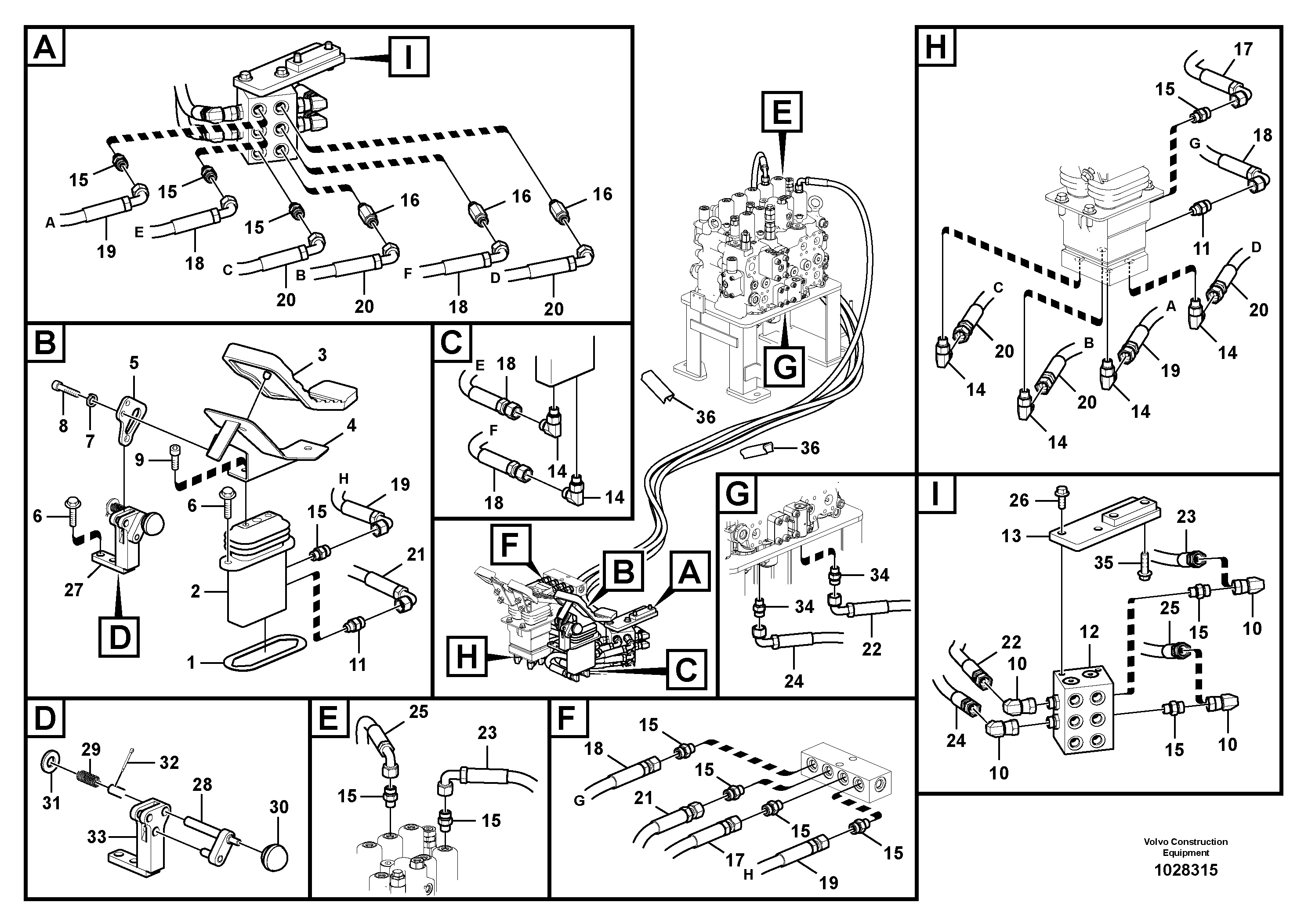 Схема запчастей Volvo FC2421C - 91502 Servo system, control valve to remote control valve pedal 