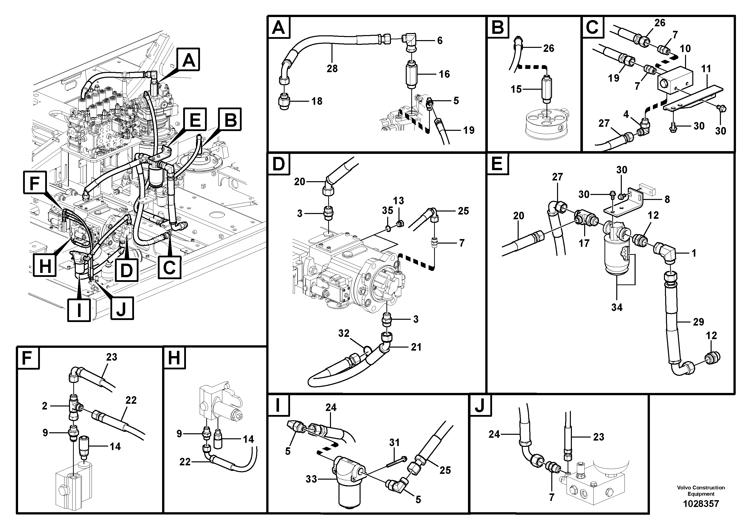 Схема запчастей Volvo FC2421C - 93728 Servo system, pump piping and filter mount 