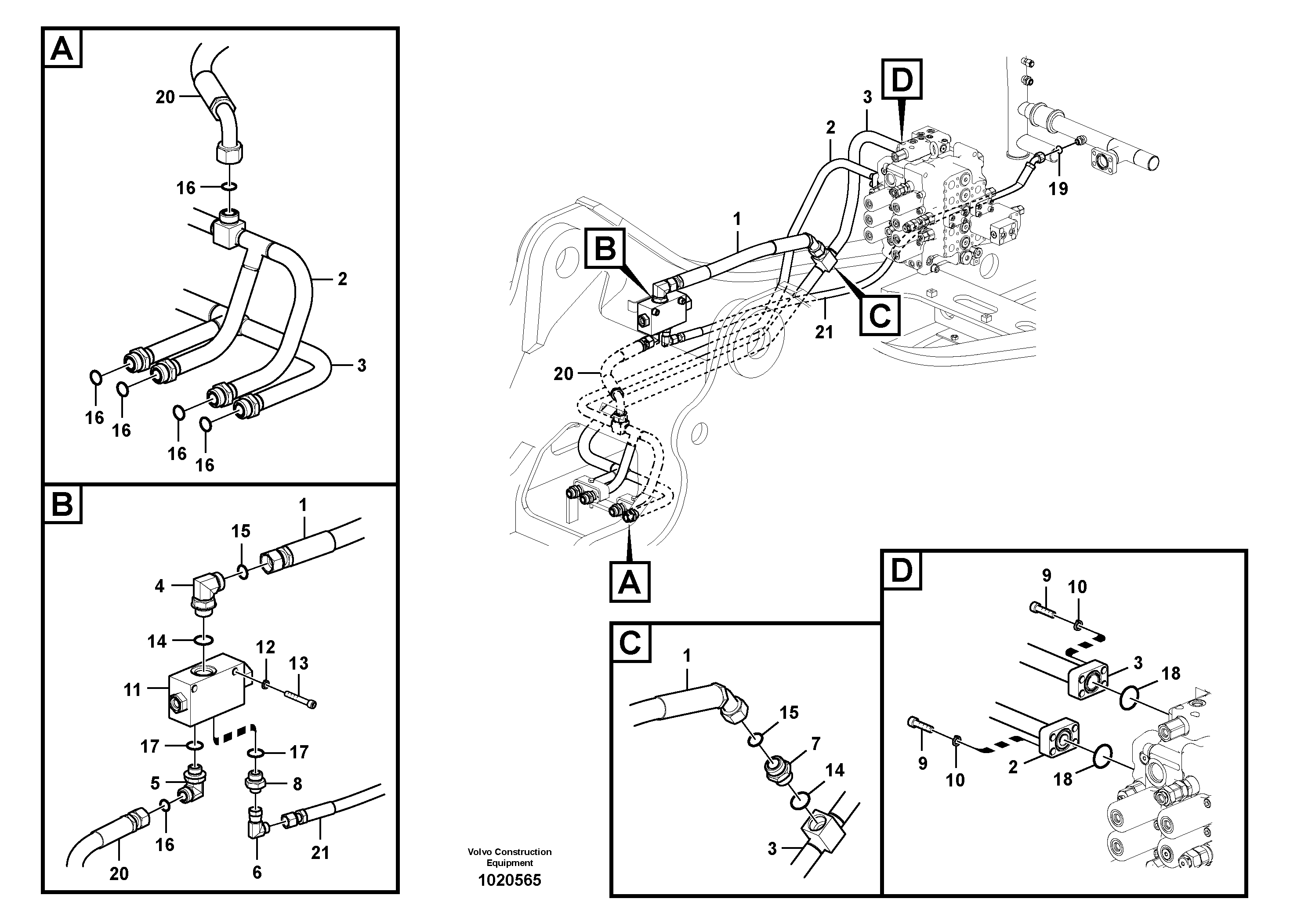 Схема запчастей Volvo FC2924C - 35587 Hydraulic system, control valve to boom and swing 