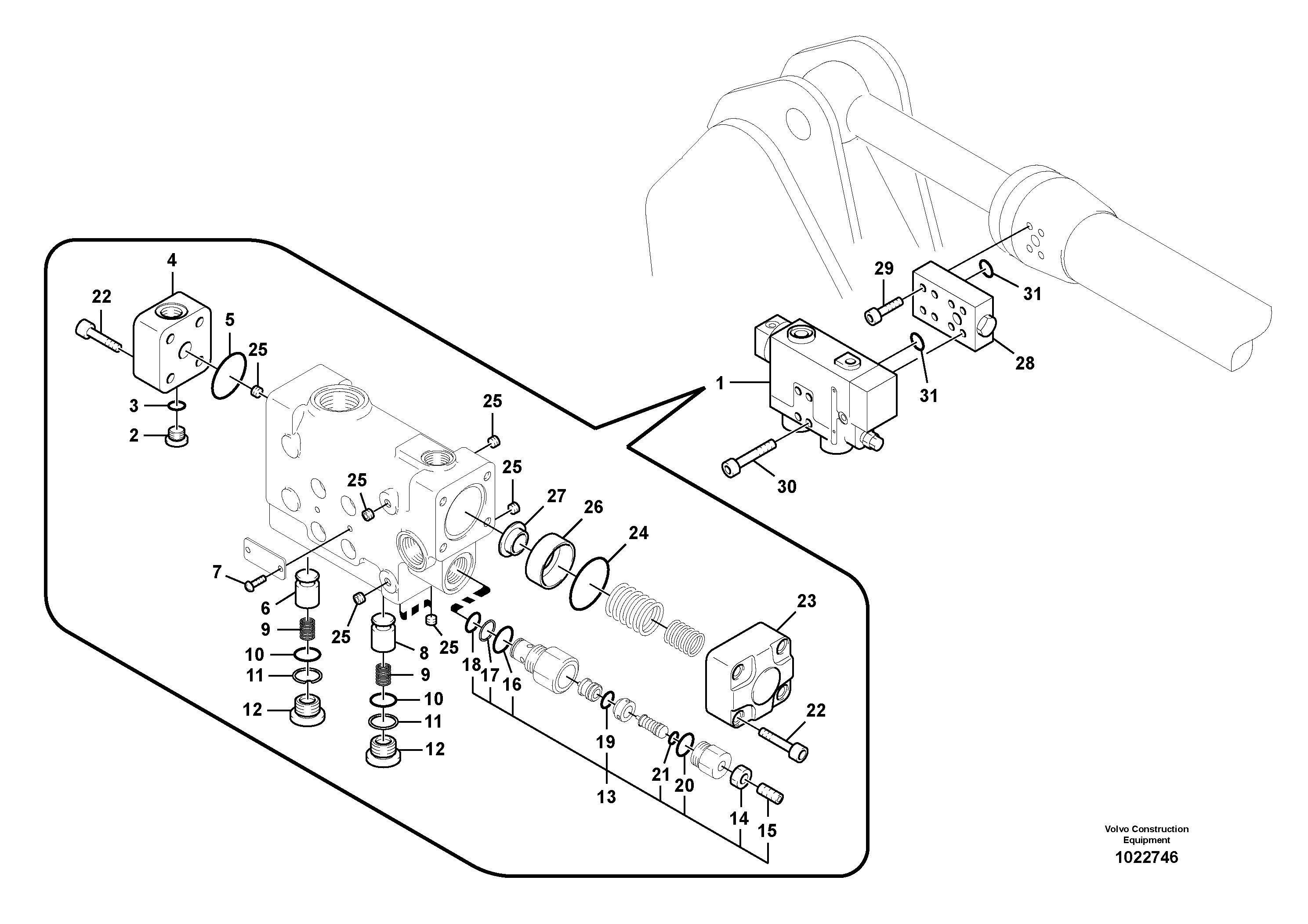 Схема запчастей Volvo FC2924C - 8761 Working hydraulic, dipper arm rupture valve mount 