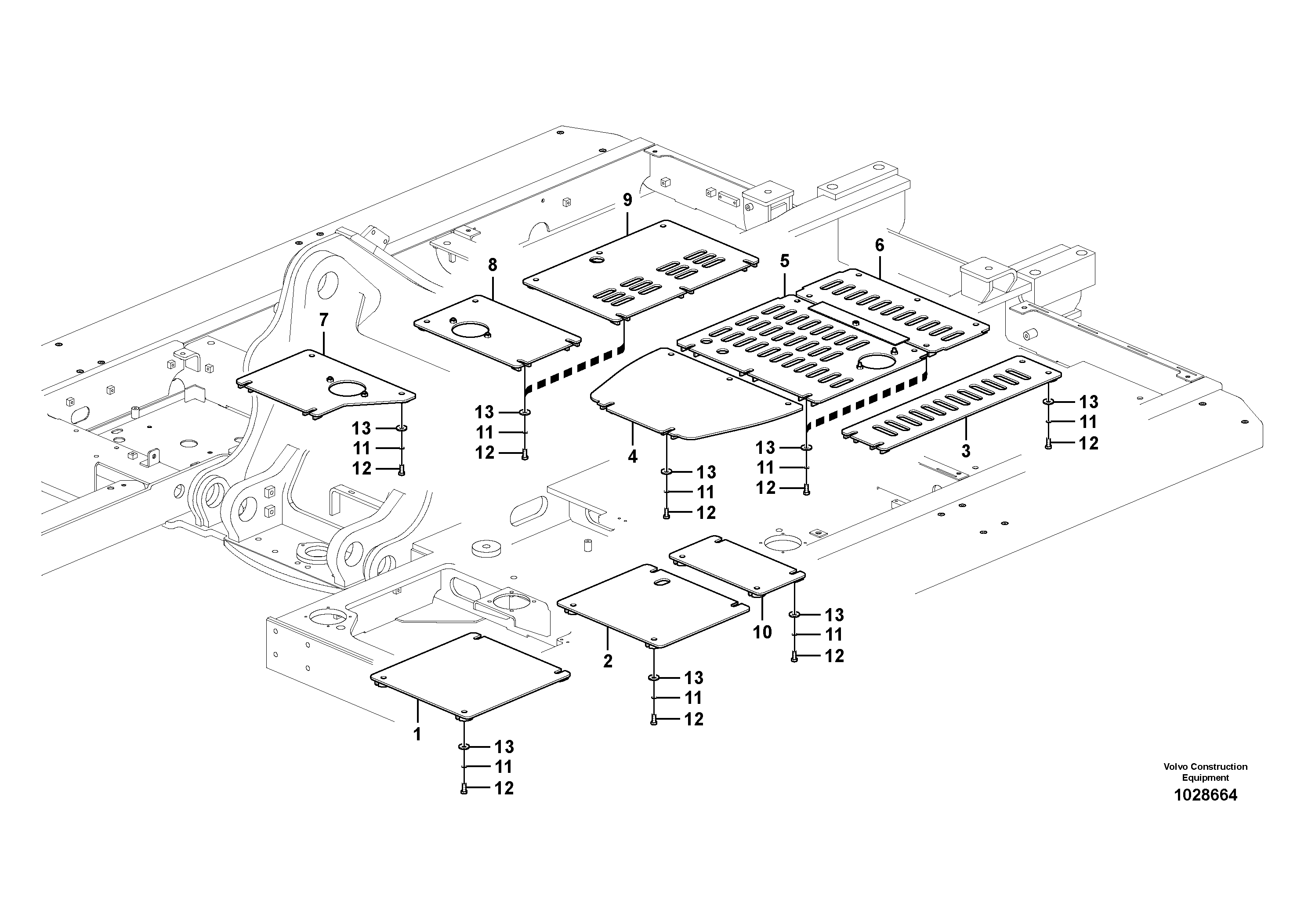 Схема запчастей Volvo FC3329C - 80160 Hatches under engine, hydr.pumps, cooler, m.valve and fuel tank 