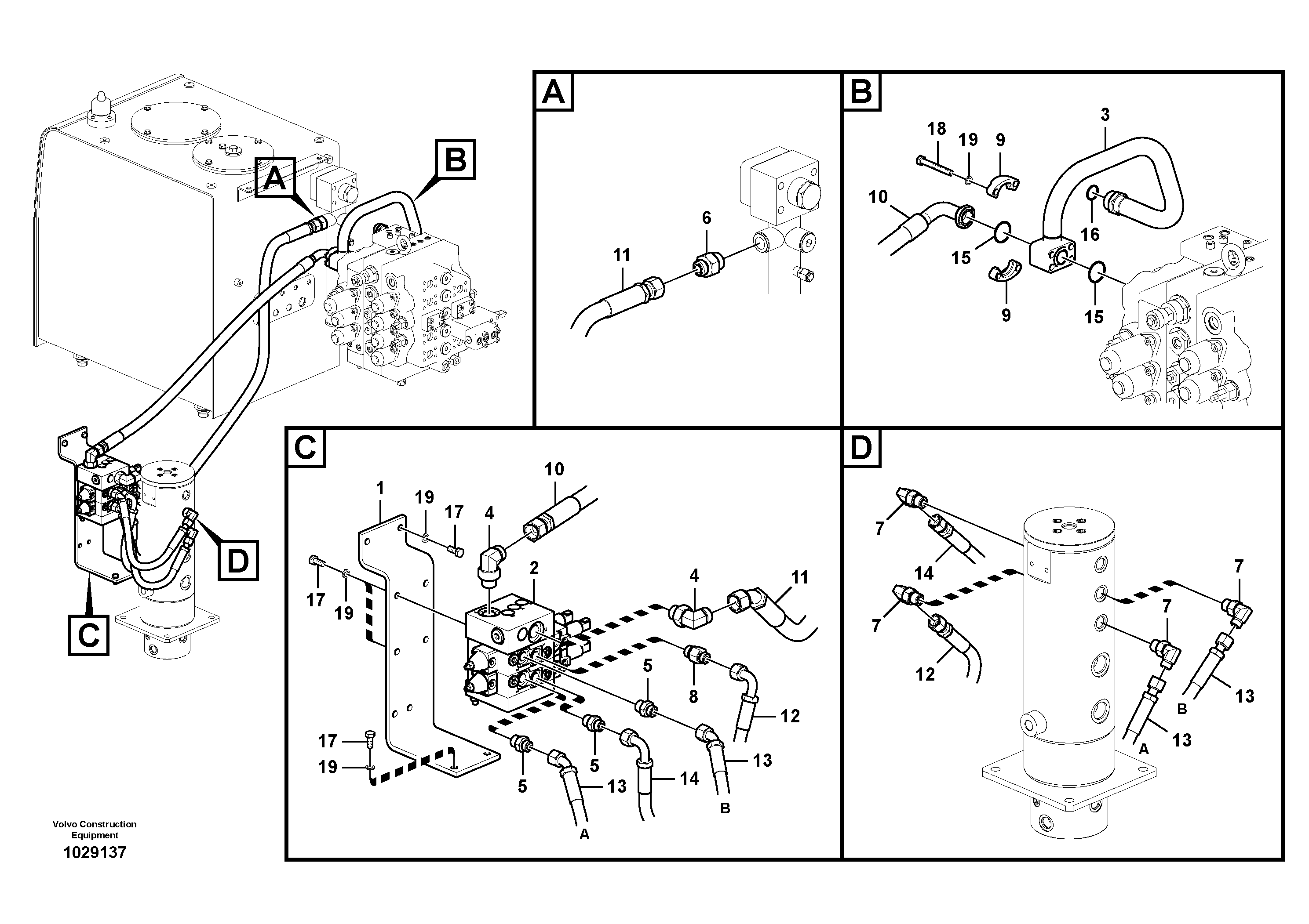 Схема запчастей Volvo FC3329C - 93947 Turning joint line, control valve to turning joint 