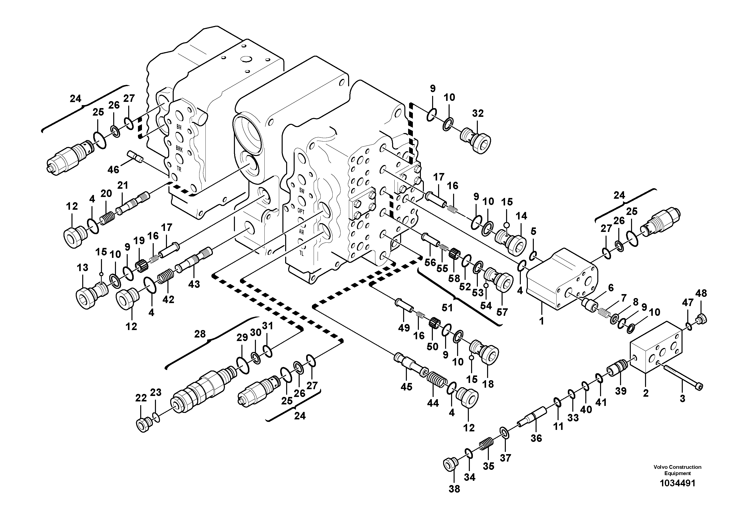 Схема запчастей Volvo FC3329C - 67250 Main control valve, relief valve and dipper arm holding 