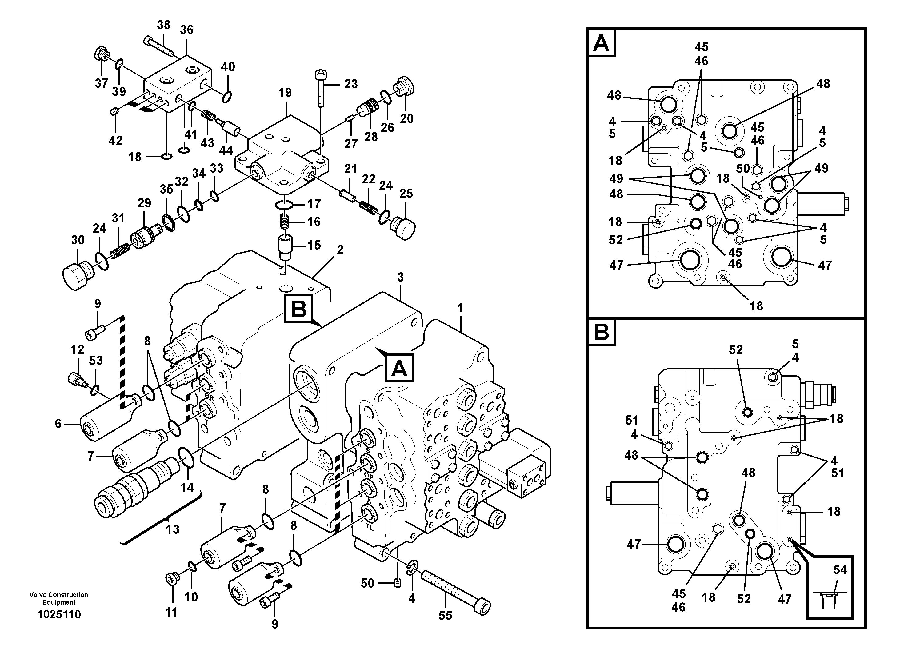 Схема запчастей Volvo FC3329C - 75597 Main control valve, relife valve and boom holding 