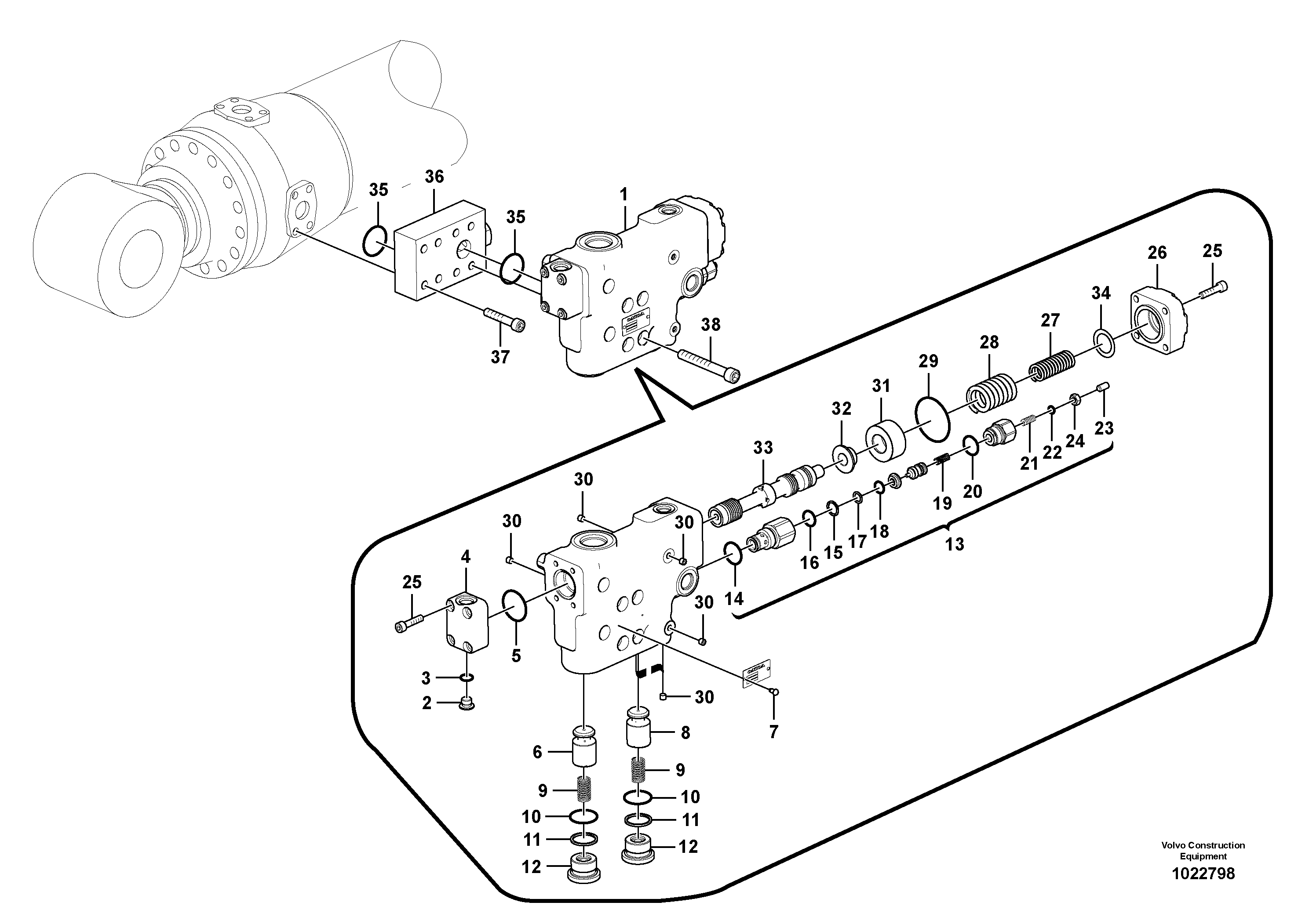 Схема запчастей Volvo FC3329C - 8929 Working hydraulic, dipper arm rupture valve mount 