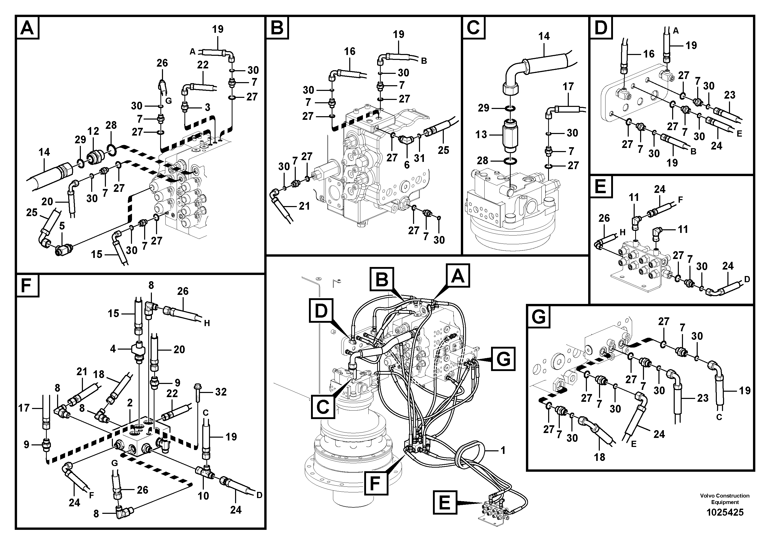 Схема запчастей Volvo FC3329C - 93422 Servo system, control valve piping 