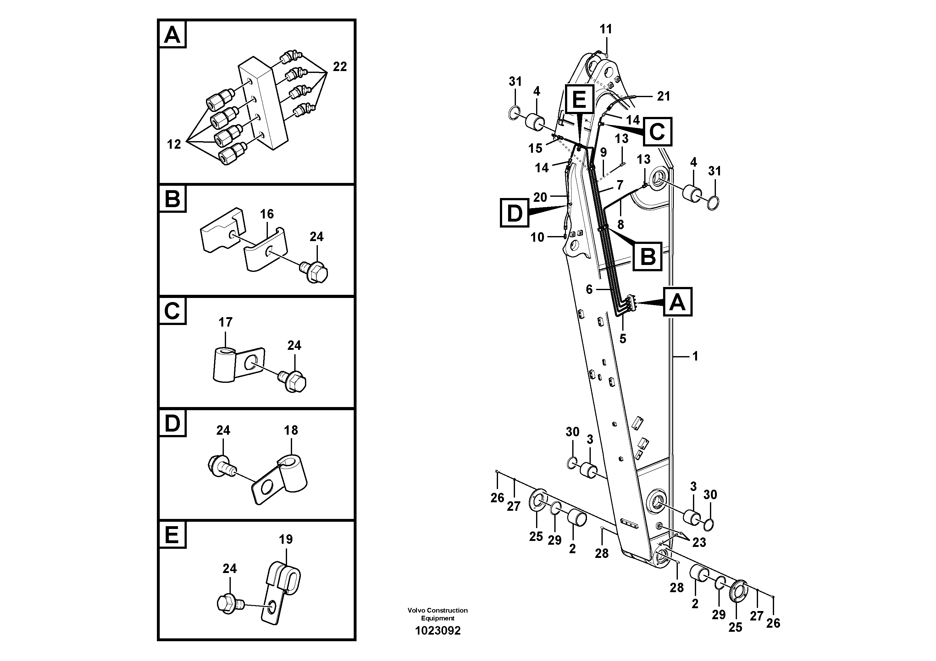 Схема запчастей Volvo FC3329C - 16435 Dipper arm and grease piping with piping seat 