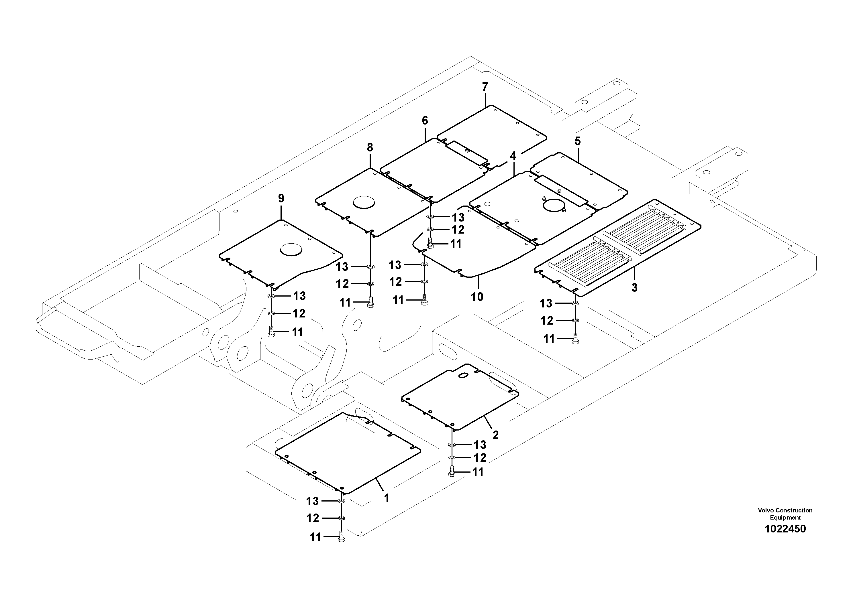 Схема запчастей Volvo FC2121C - 78719 Hatches under engine, hydr.pumps, cooler, m.valve and fuel tank 