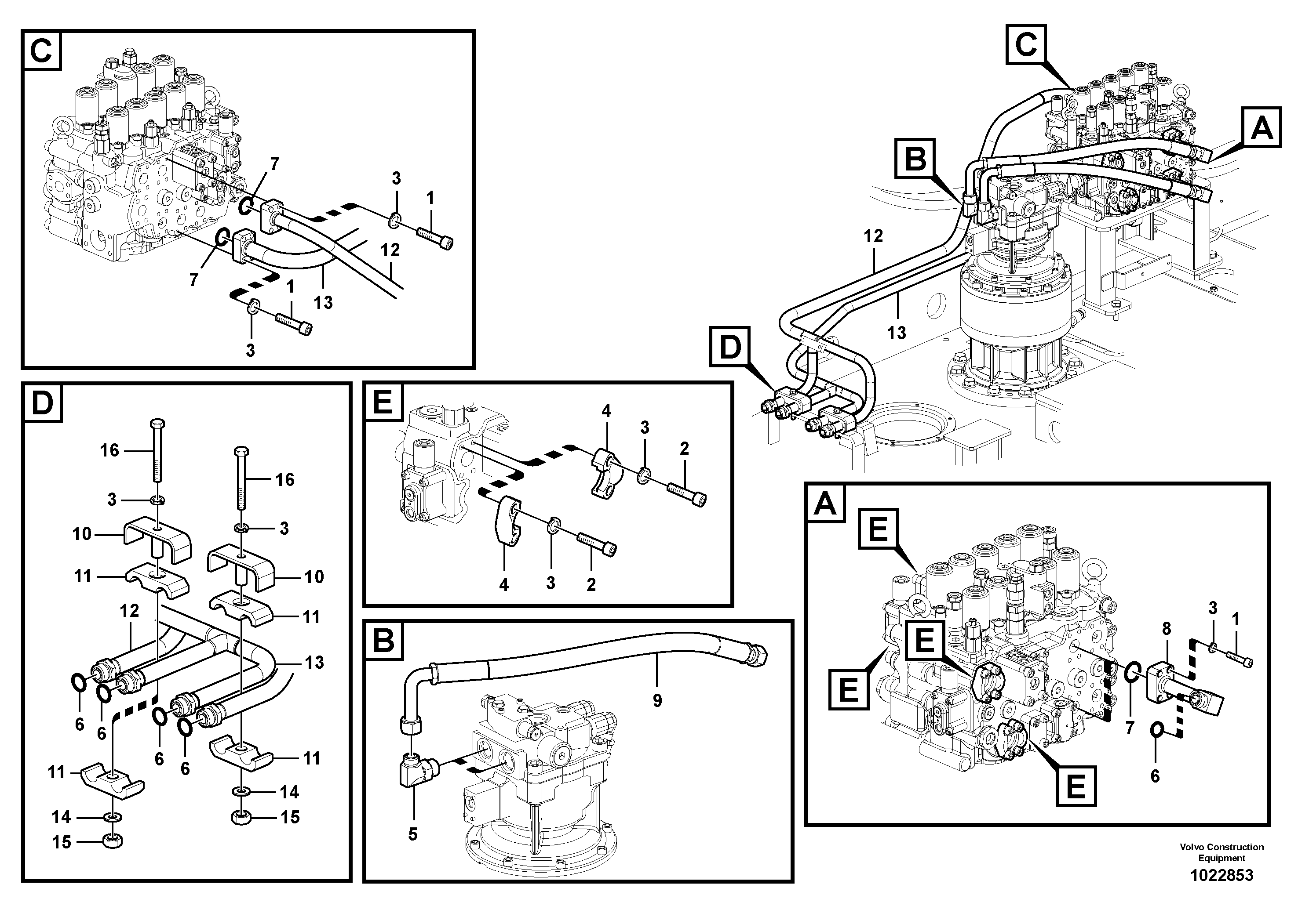 Схема запчастей Volvo FC2121C - 40171 Hydraulic system, control valve to boom and swing 