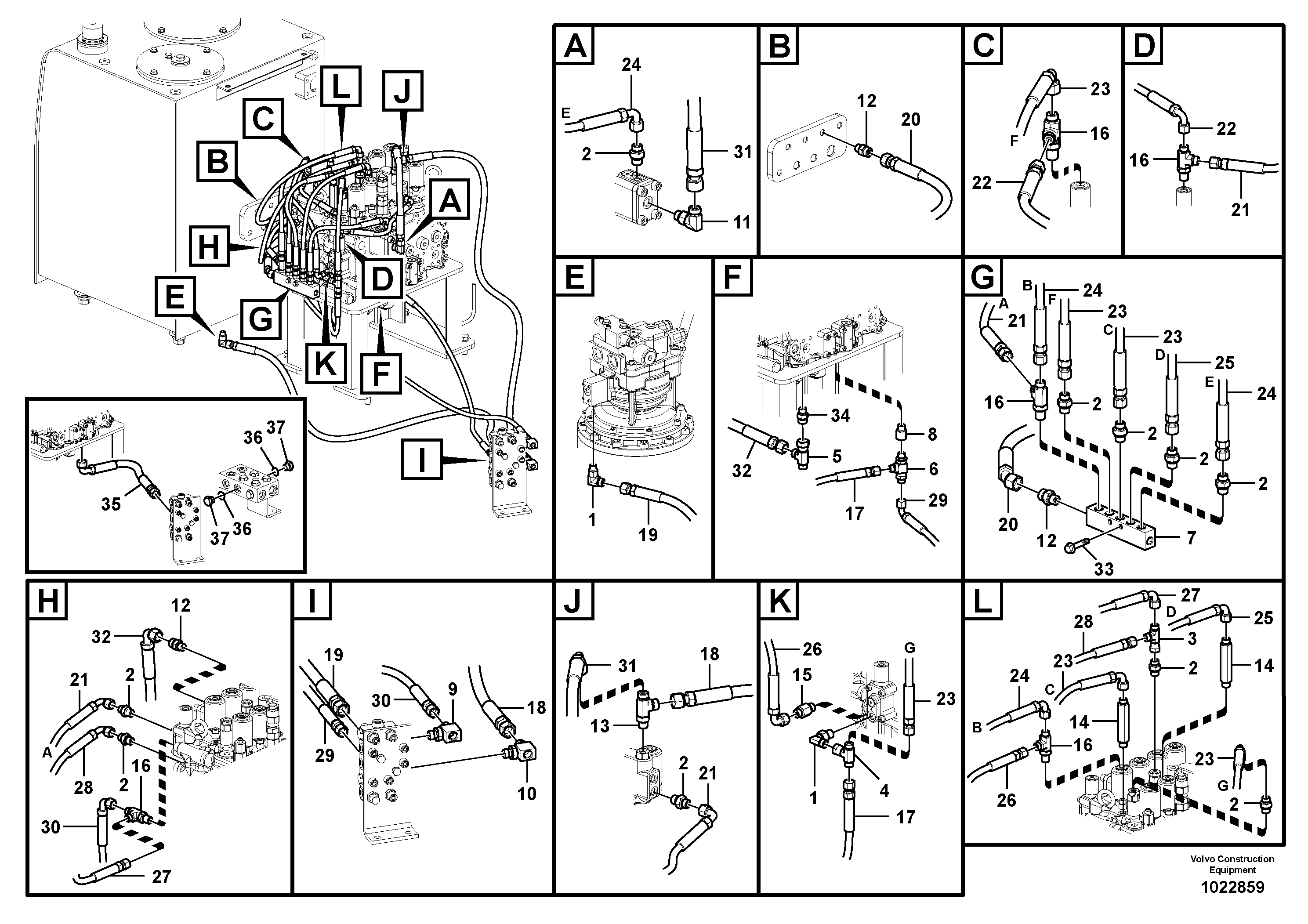 Схема запчастей Volvo FC2121C - 101513 Servo system, control valve piping 