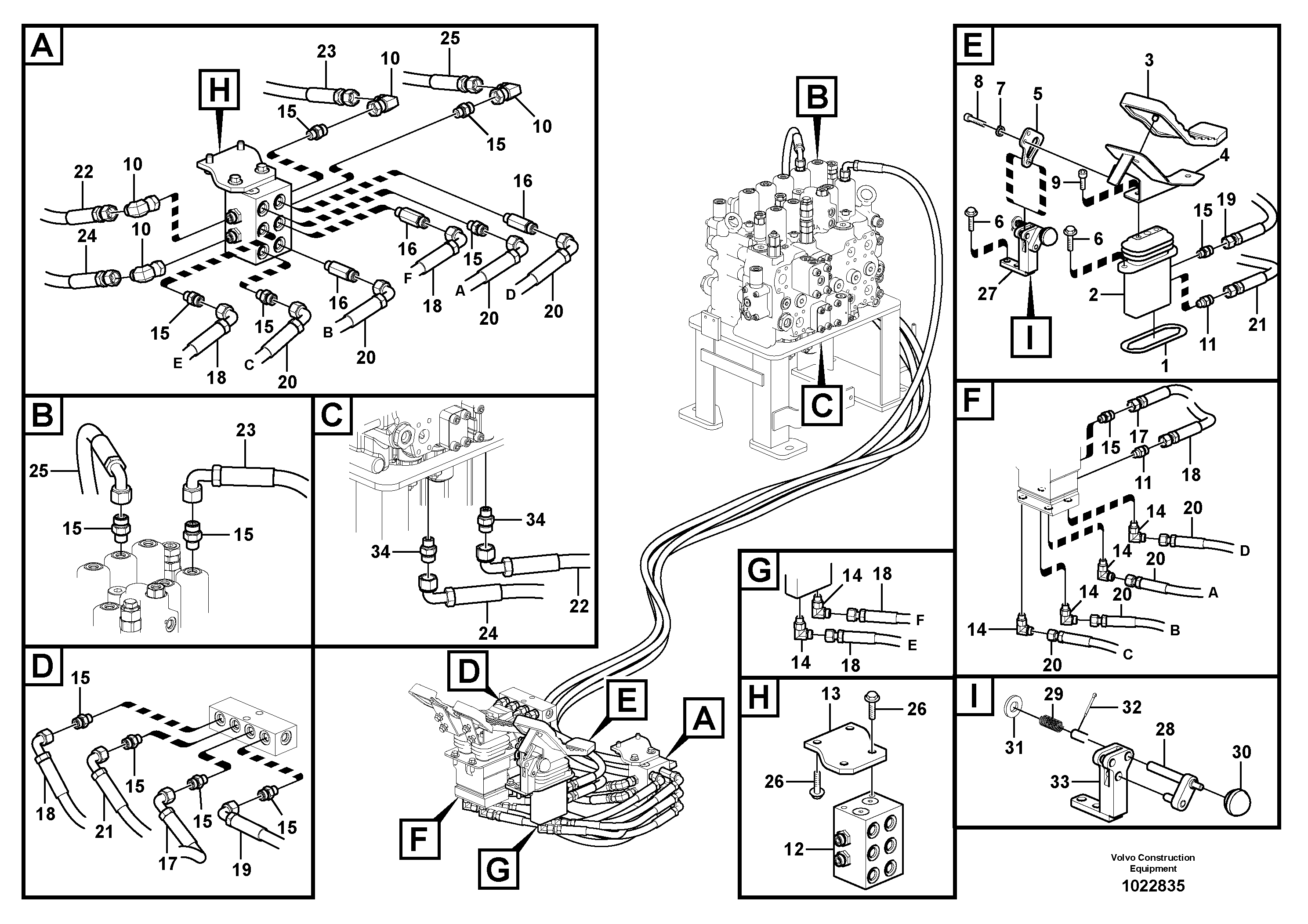 Схема запчастей Volvo FC2121C - 96352 Servo system, control valve to remote control valve pedal 