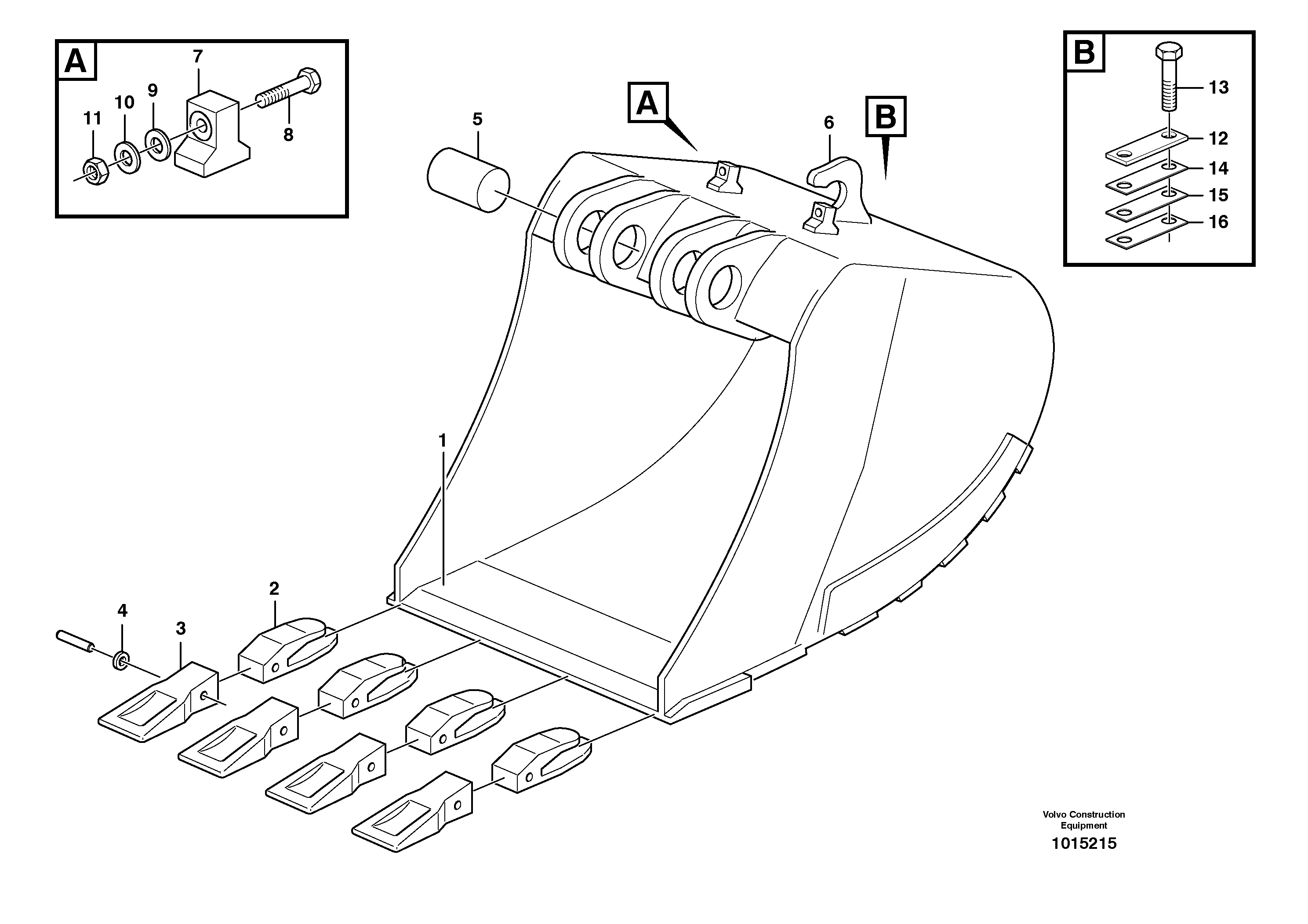 Схема запчастей Volvo EW140 - 28664 Buckets for quickfit, S1 - S2 ATTACHMENTS ATTACHMENTS BUCKETS