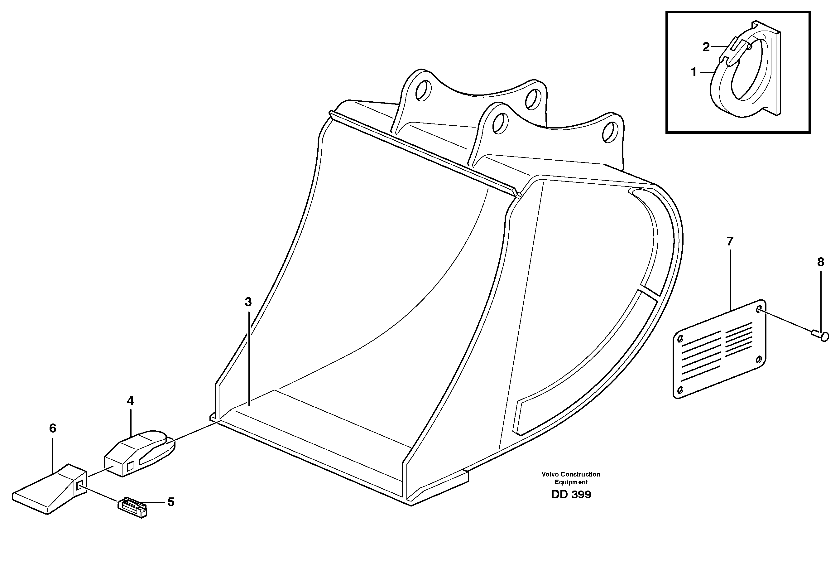 Схема запчастей Volvo EW140 - 28720 Buckets, direct fitting, Esco Super V ATTACHMENTS ATTACHMENTS BUCKETS