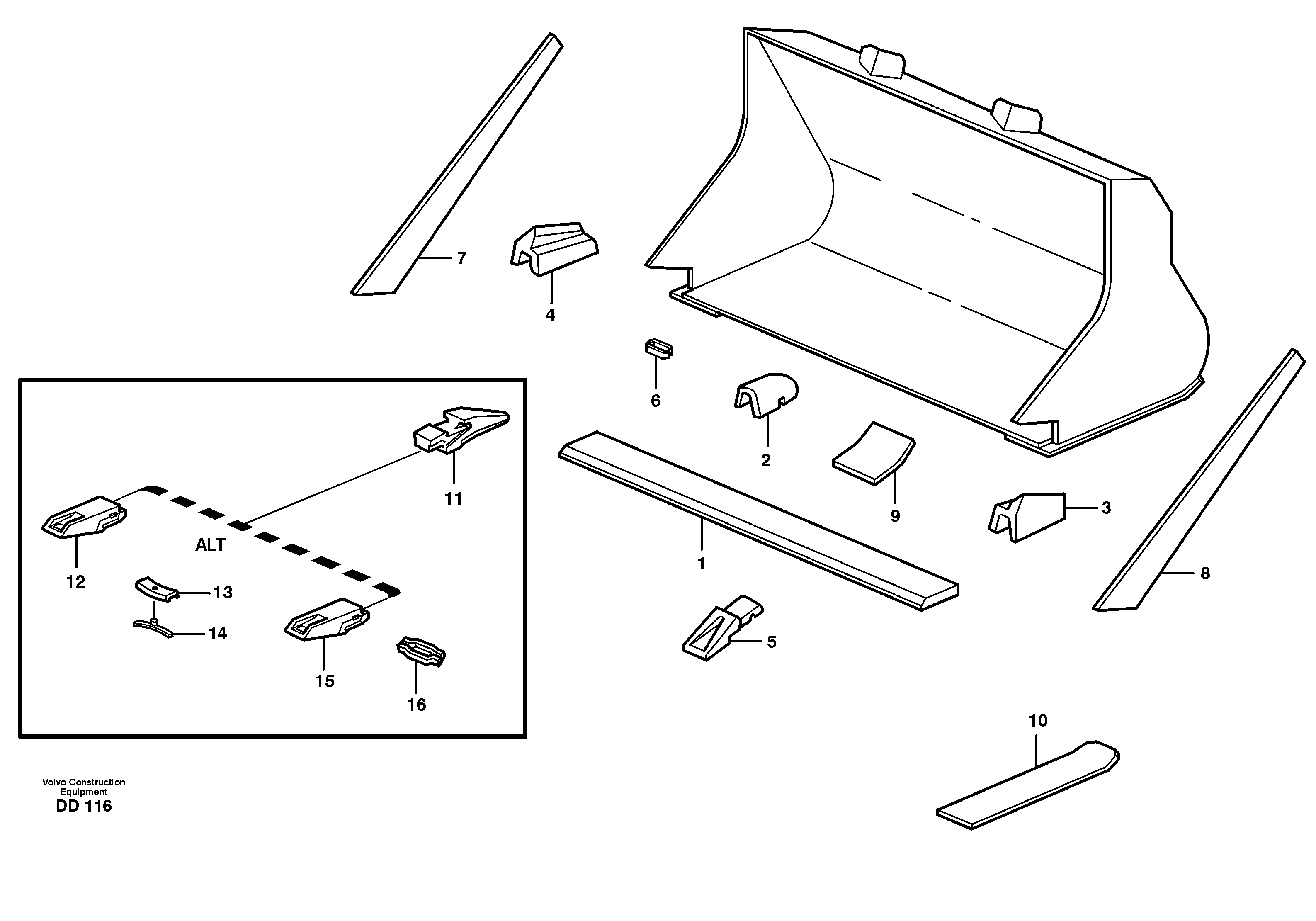 Схема запчастей Volvo EW140 - 18558 Bucket, straight with teeth ATTACHMENTS ATTACHMENTS BUCKETS