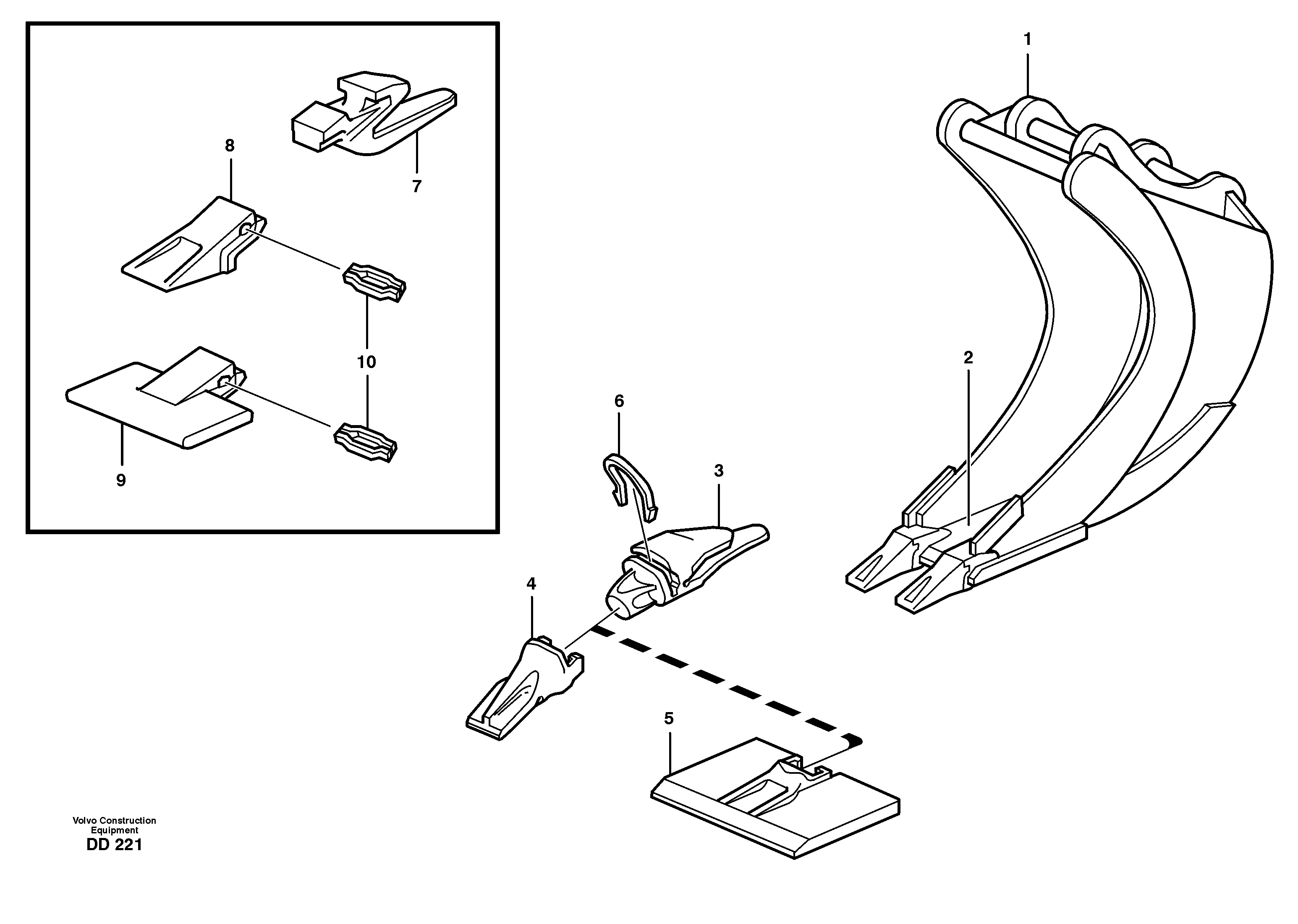 Схема запчастей Volvo EW140 - 33472 Cable bucket ATTACHMENTS ATTACHMENTS BUCKETS