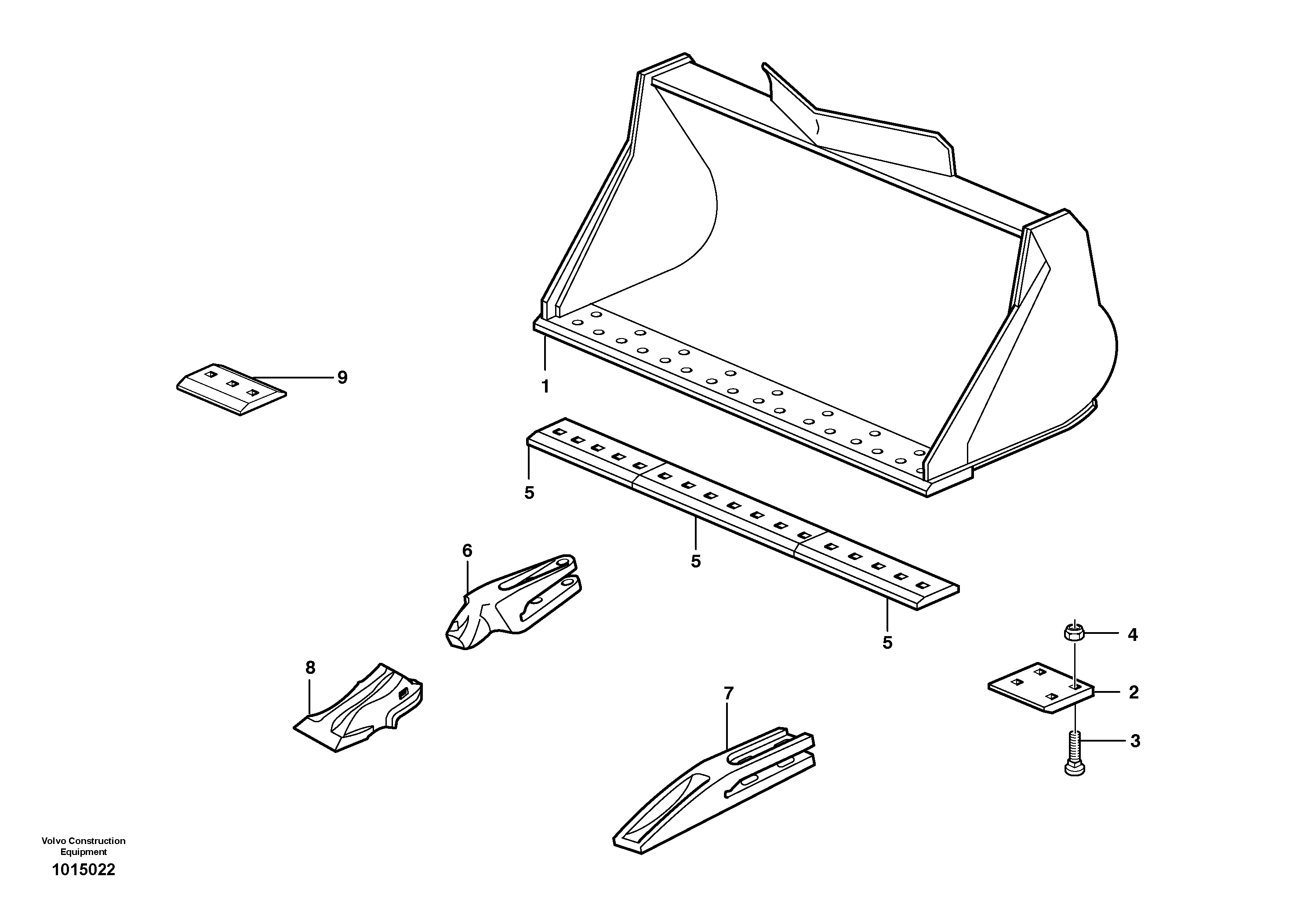 Схема запчастей Volvo EW140 - 20308 Bucket, straight lip, alt. edge savers or teeth ATTACHMENTS ATTACHMENTS BUCKETS