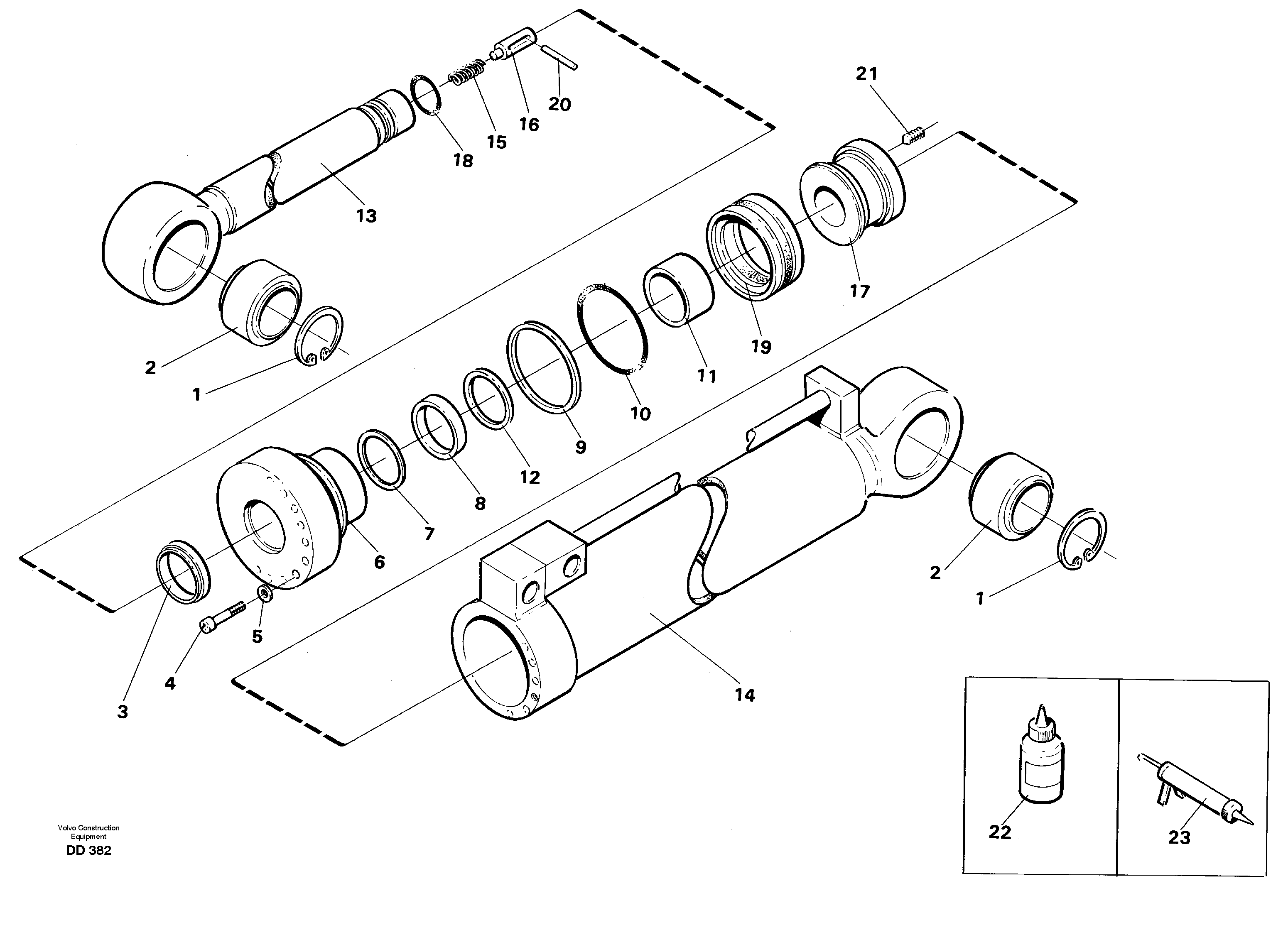 Схема запчастей Volvo EW140 - 39775 Visor cylinder, front loading equ ATTACHMENTS ATTACHMENTS BUCKETS