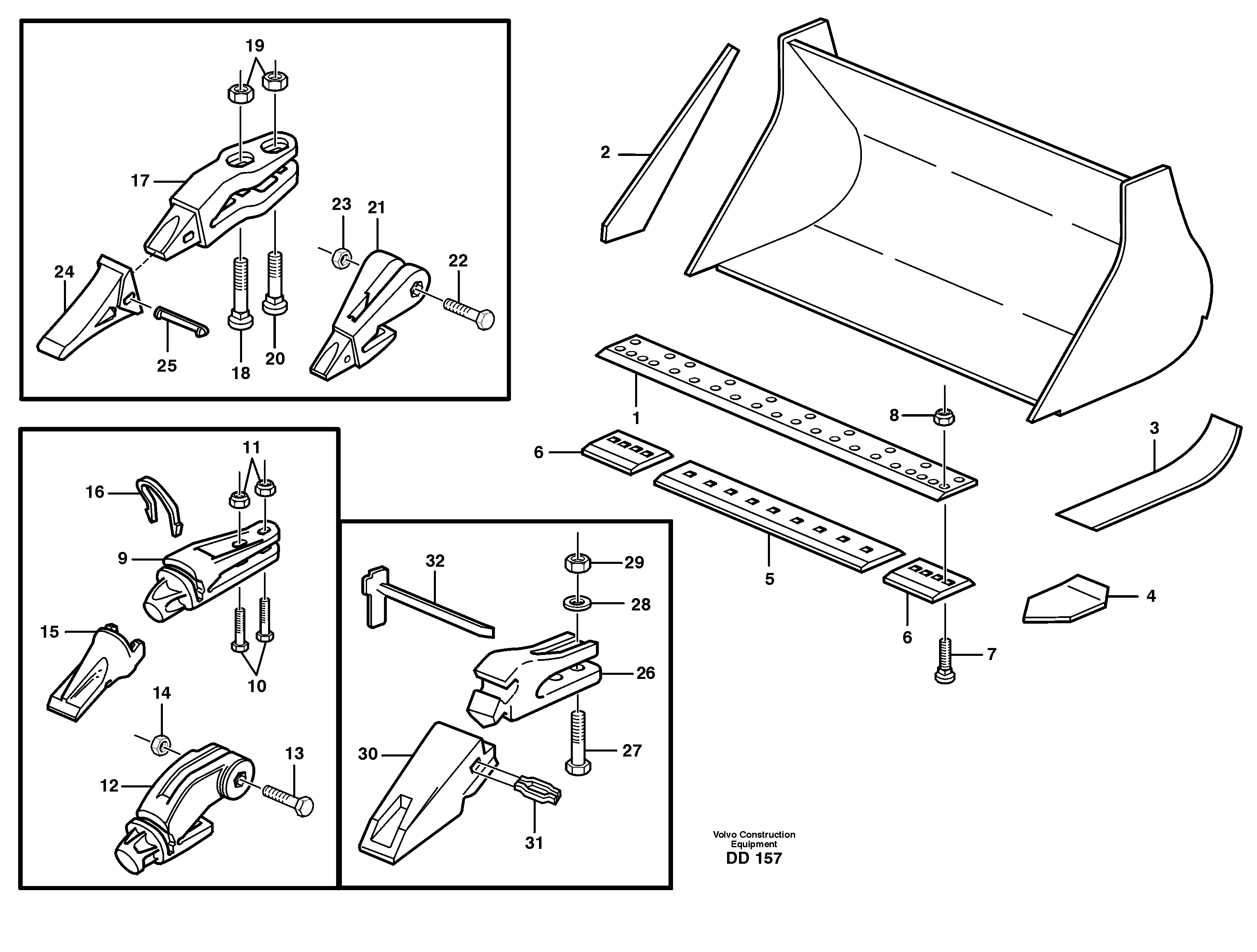 Схема запчастей Volvo EW140 - 68263 Bucket, straight lip, alt. edge savers or teeth ATTACHMENTS ATTACHMENTS BUCKETS